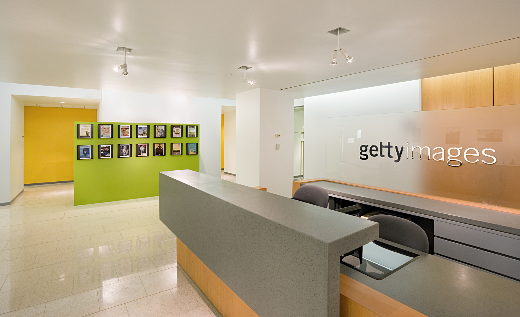 Tobin Parnes Design. NYC. Workplace Design. Reception Desk Design. Getty Images Offices
