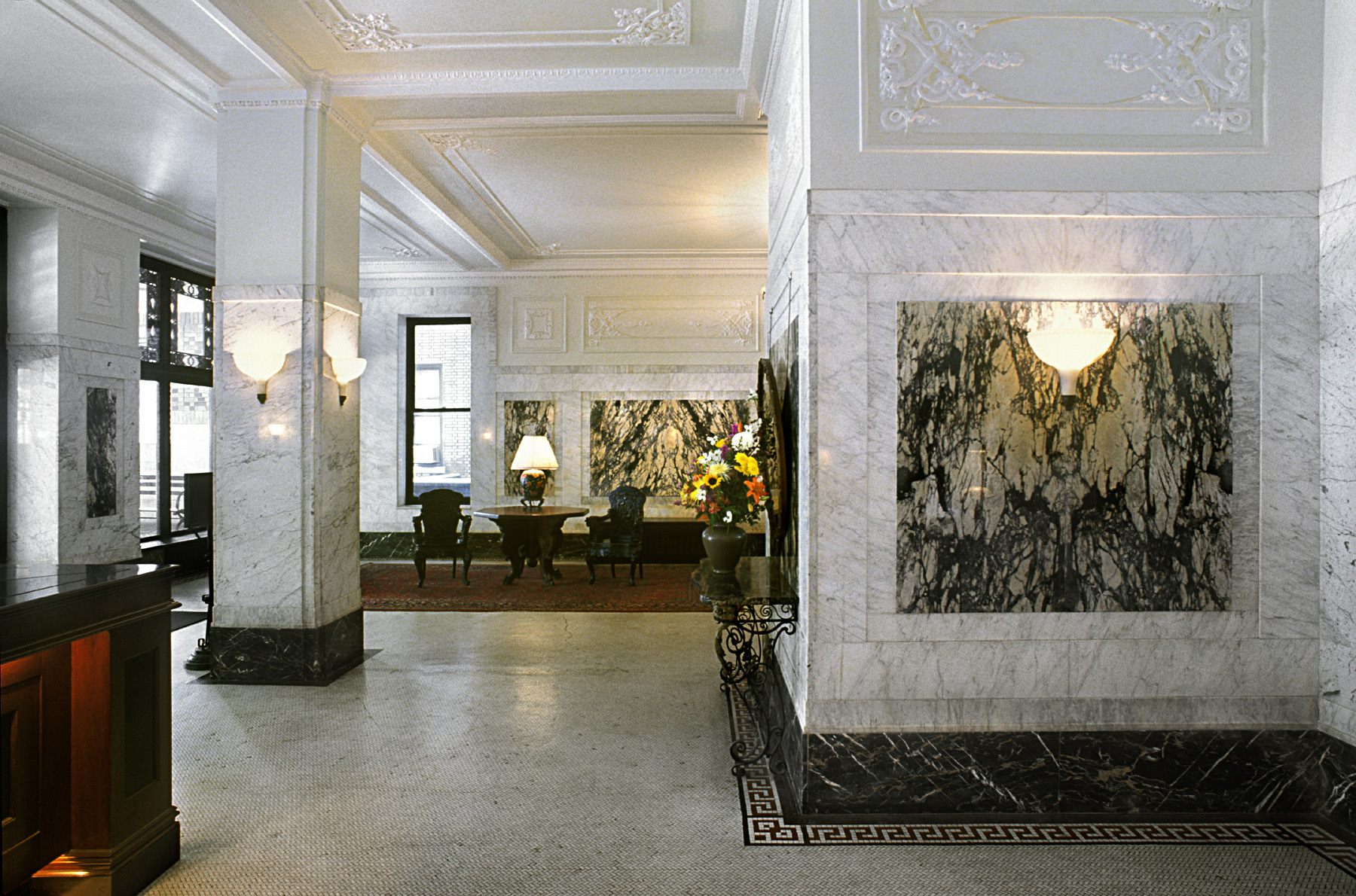 The Cleburne Historic Lobby.  Tobin Parnes Design. New York, NY. Historic Preservation. Main Lobby.