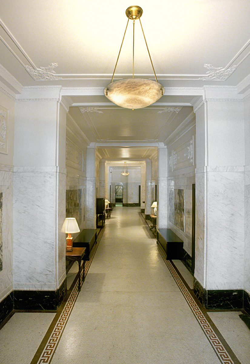 The Cleburne Historic Lobby.  Tobin Parnes Design. New York, NY. Historic Preservation. Corridor.