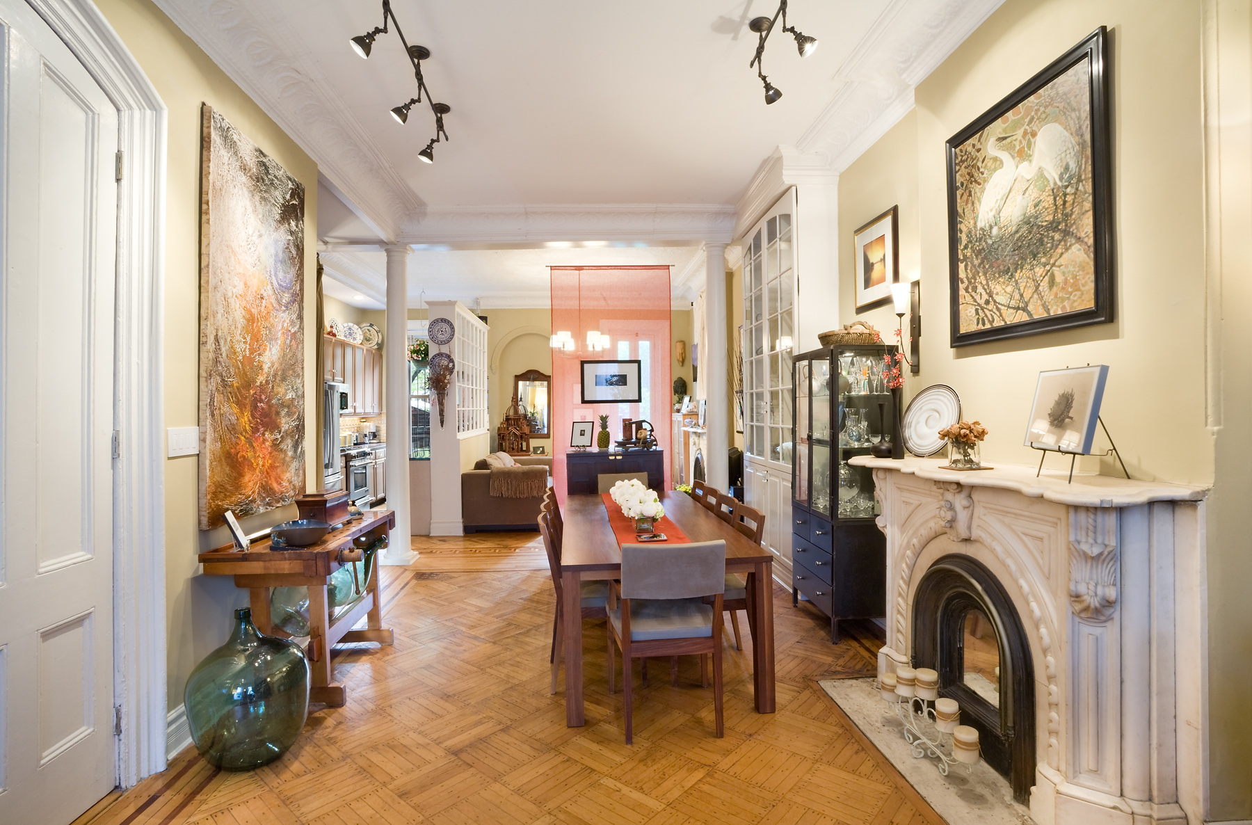 Historic Brownstone Residence. Tobin Parnes Design. Brooklyn, NY. Residential. Open Plan. Dining Area.