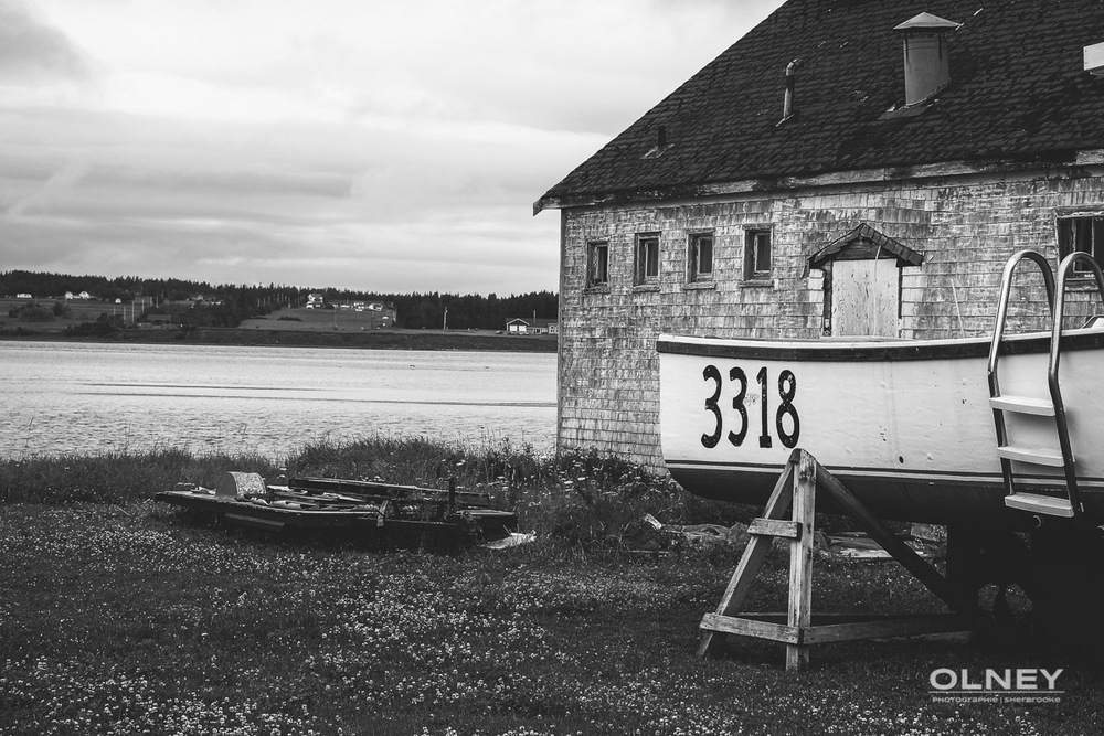 Part of North Rustico from the harbour black and white olney photographe sherbrooke