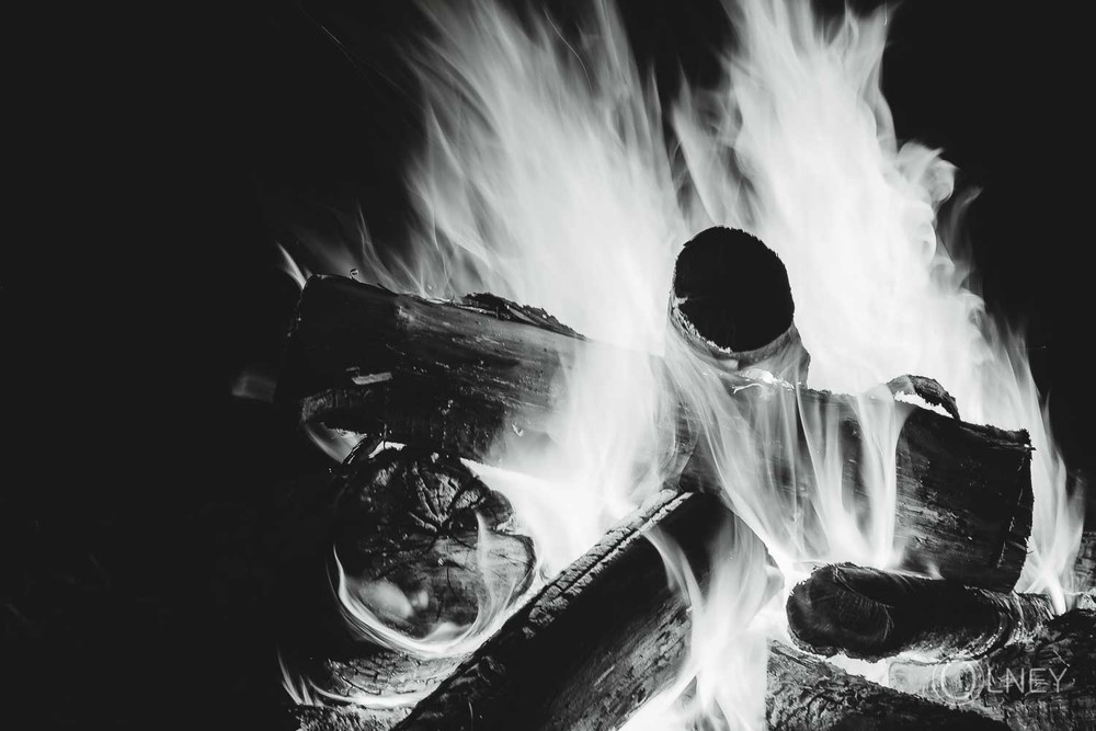 campfire in black and white