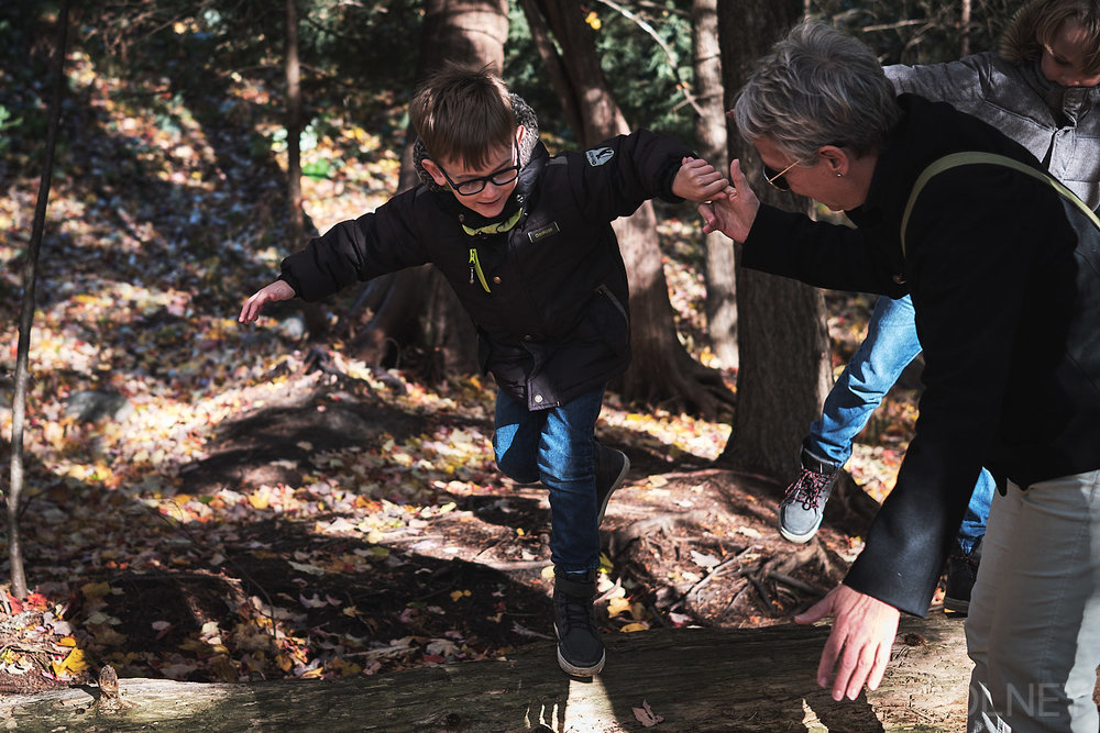 kid playing on a log