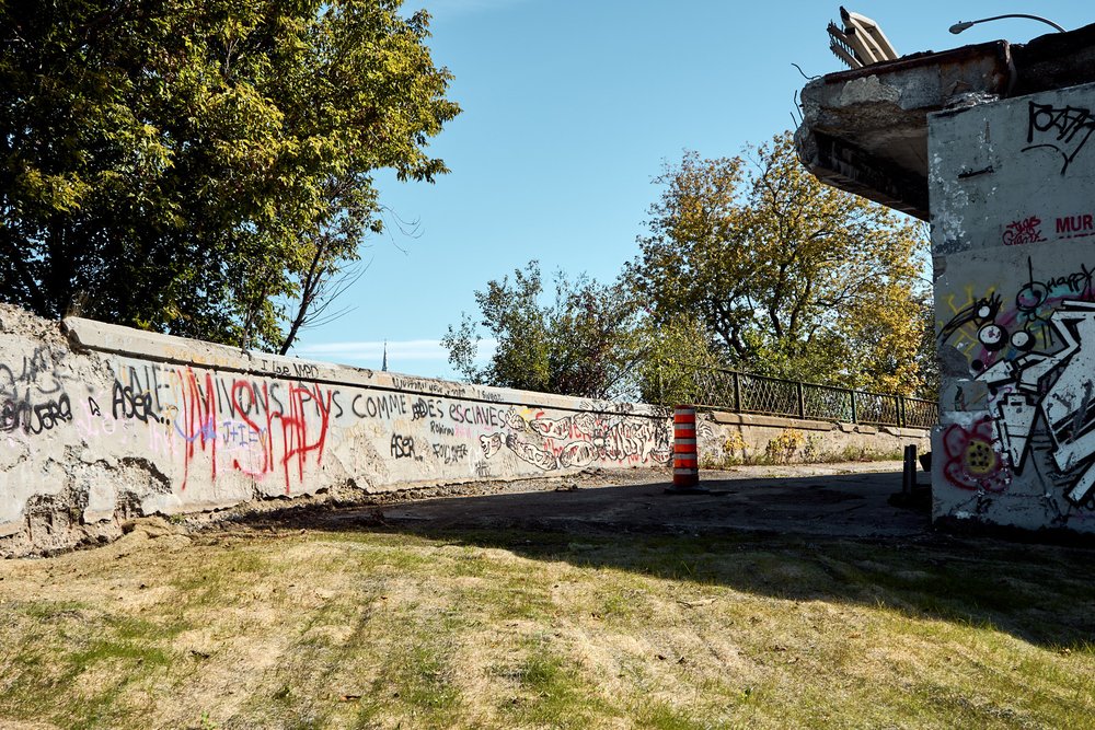 portion de terrain récupéré par la démolition de l'ancien pont des Grandes-Fourches à Sherbrooke QC