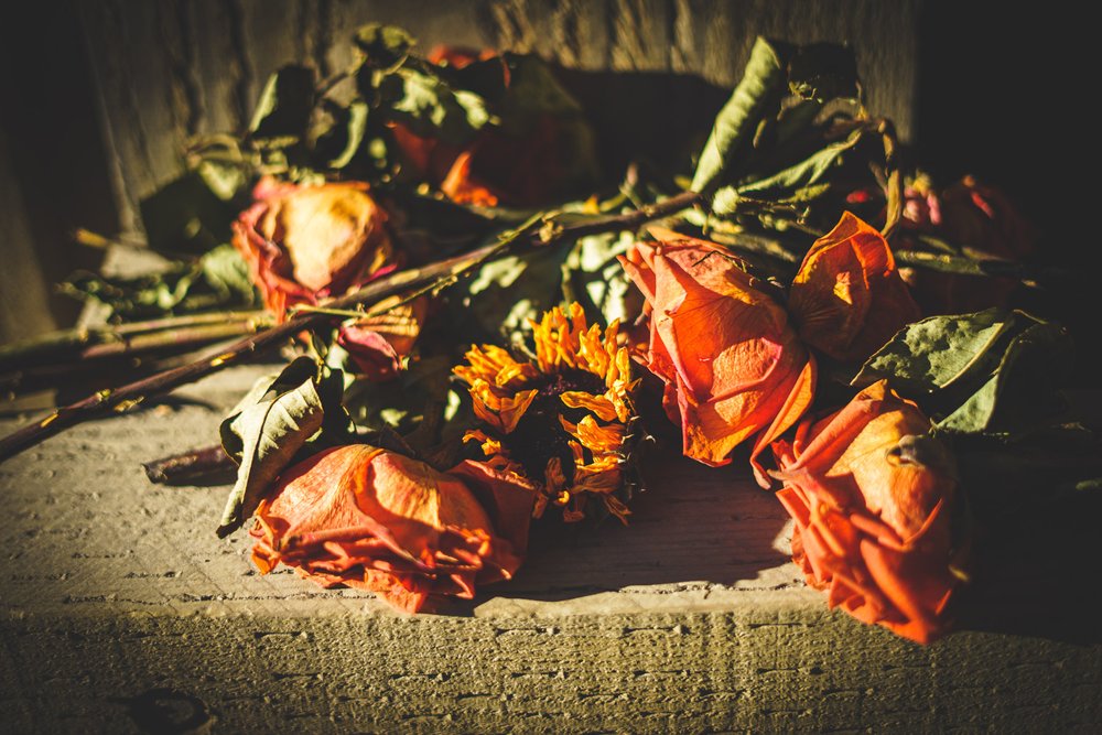 Flowers left on the covered bridge