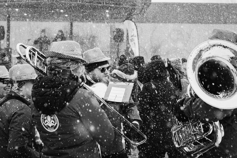 Band players wanting in the snow - St.Patrick