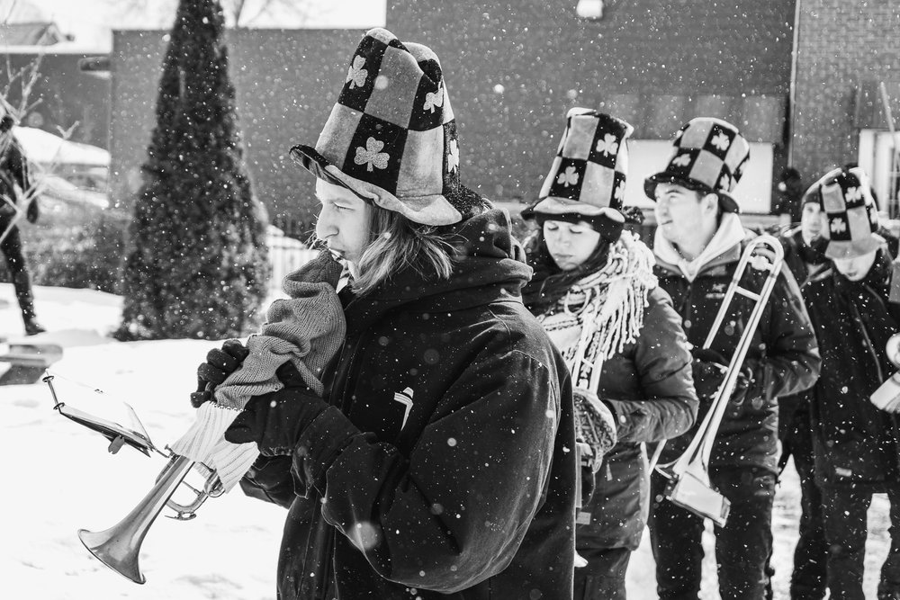 Band preparing to play in Richmond QC, for St- Patrick's parade