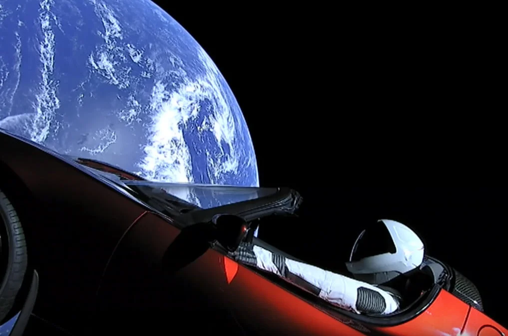 Starman sporting a Tesla Roadster shortly after launch