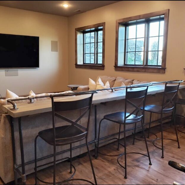 Bar Height Table Behind Sofa | Baci Living Room