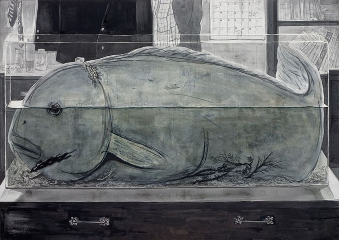 a narrow room, Muk and acrylic on Korean paper, 205 x 145cm, 2007