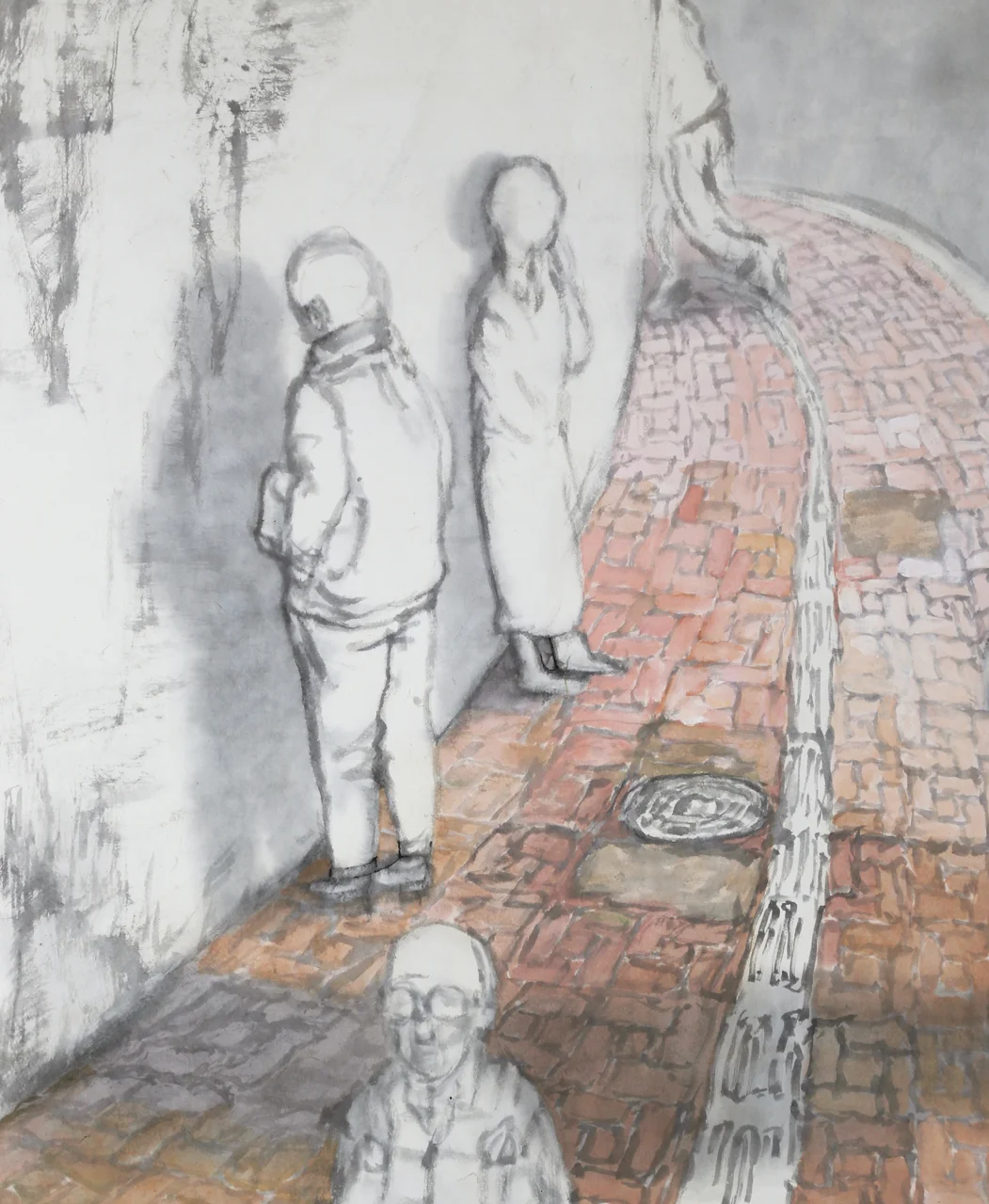 no one on the corner, Muk and acrylic on Korean paper, 50 x 66cm, 2014