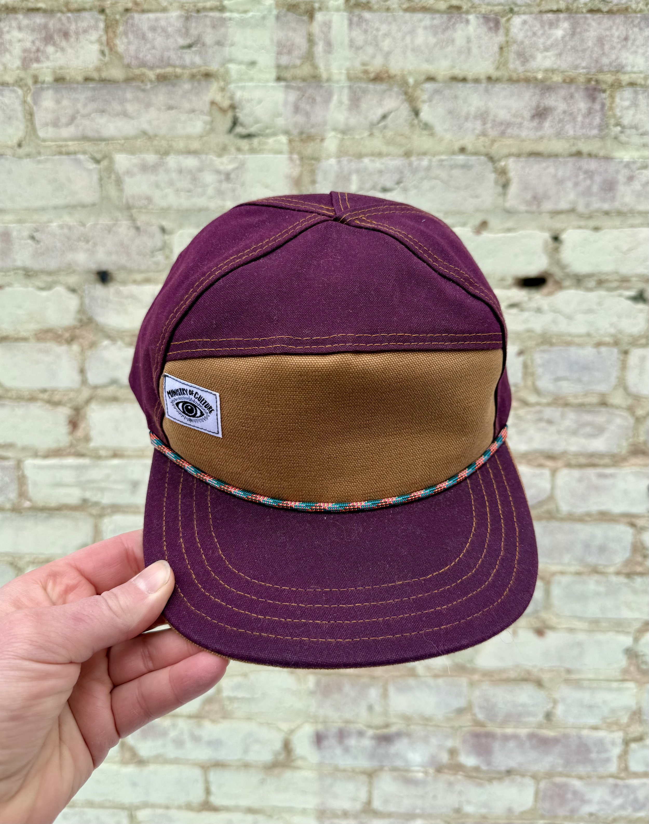 Handmade Deep Plum Waxed Canvas 6  Panel Hat