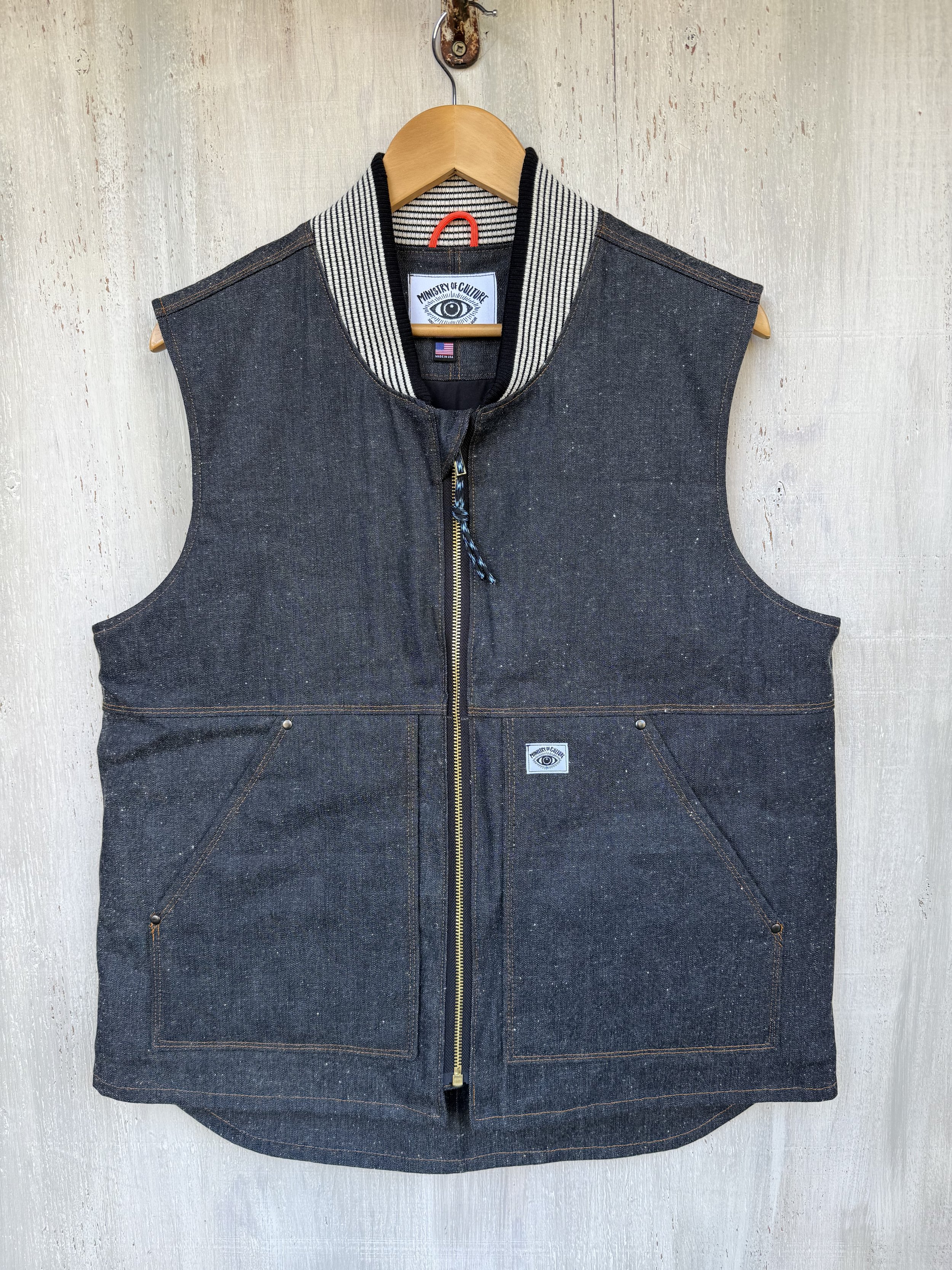 Denim Work Vest- Dark Blue Flecked Denim