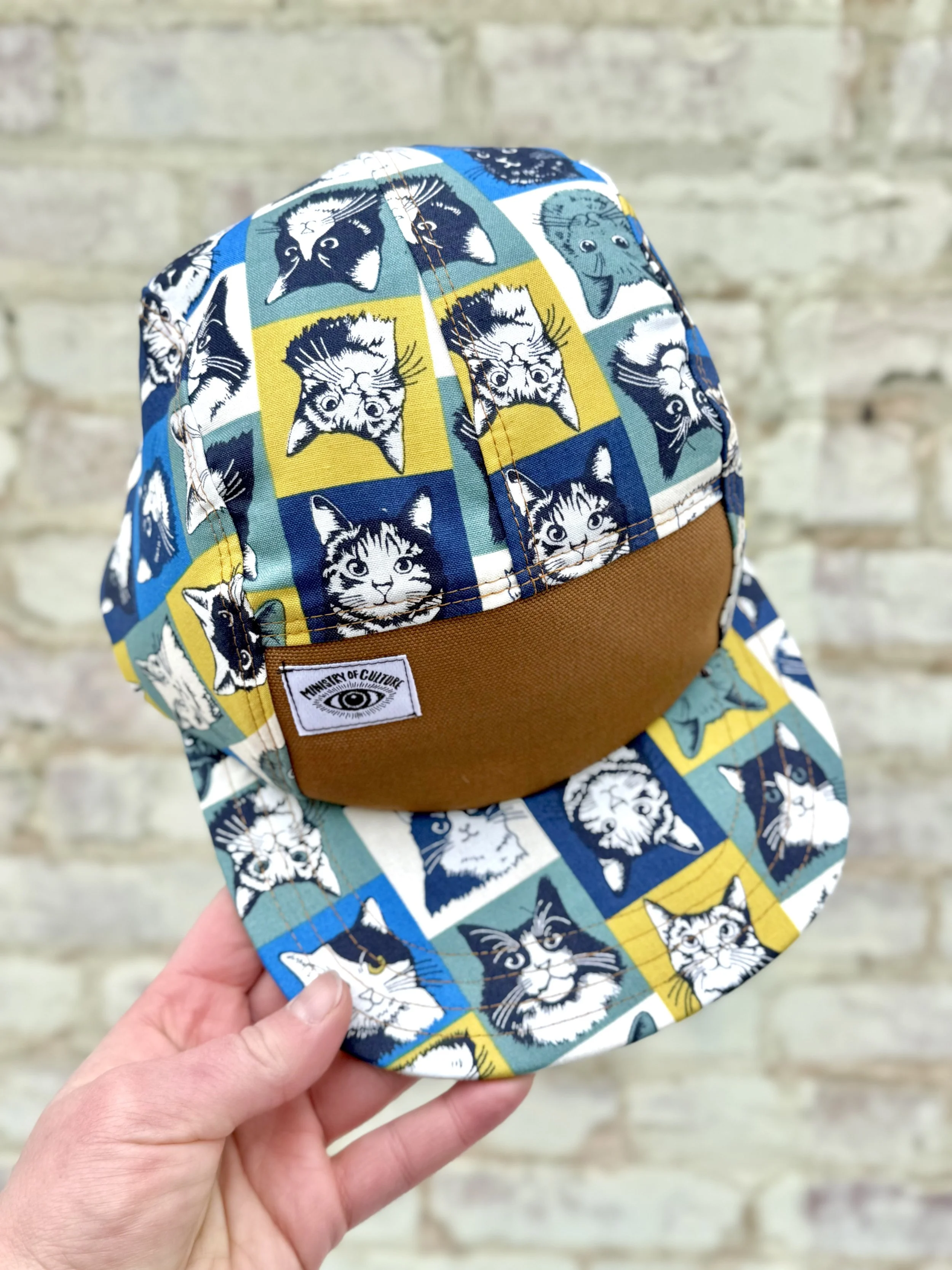 Handmade 5 Panel Camp Hat- Pop-Art Kitties