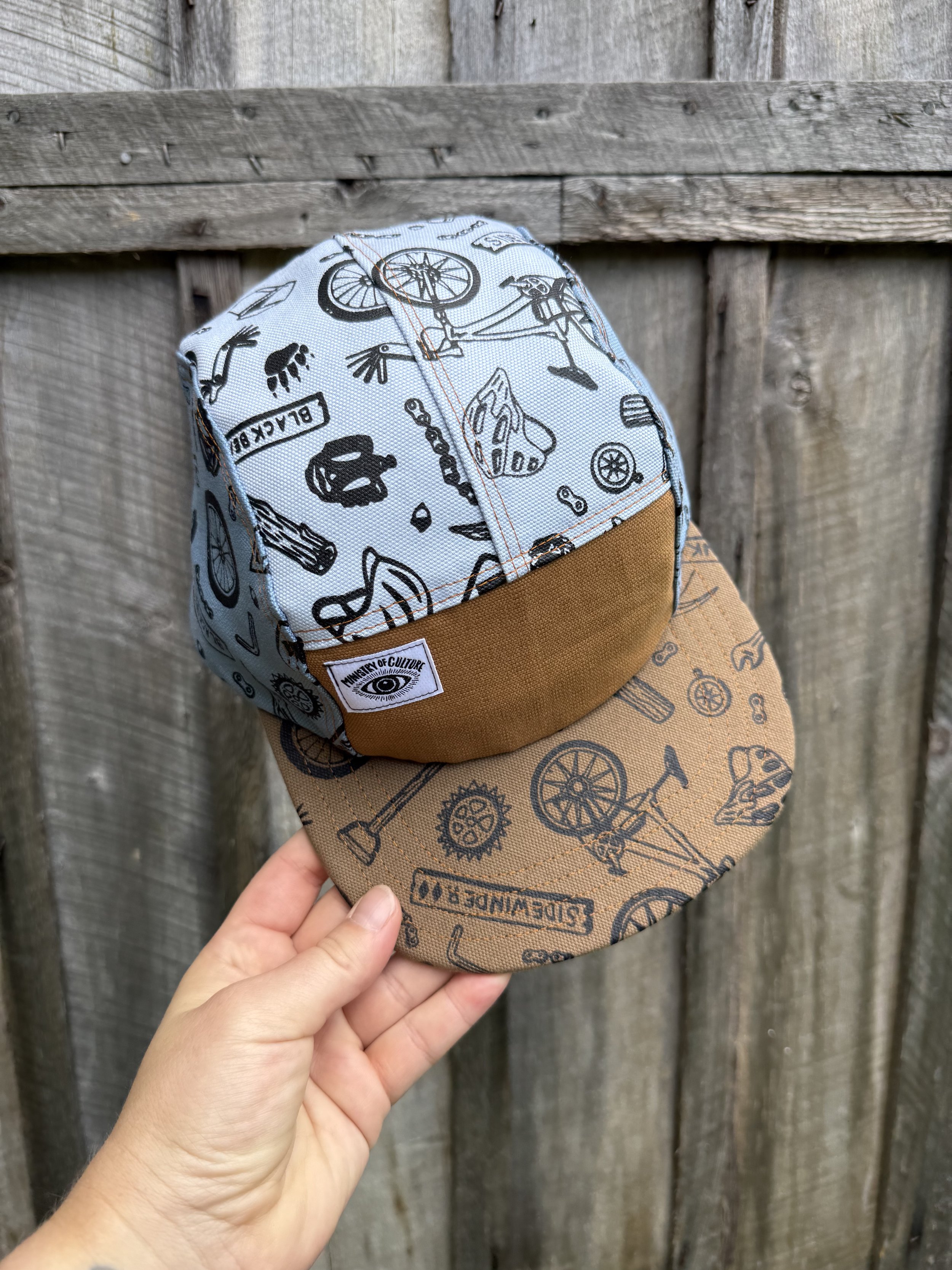 Kingdom Trails Hike and Bike Print 5 Panel Hat - Green, Blue, Natural