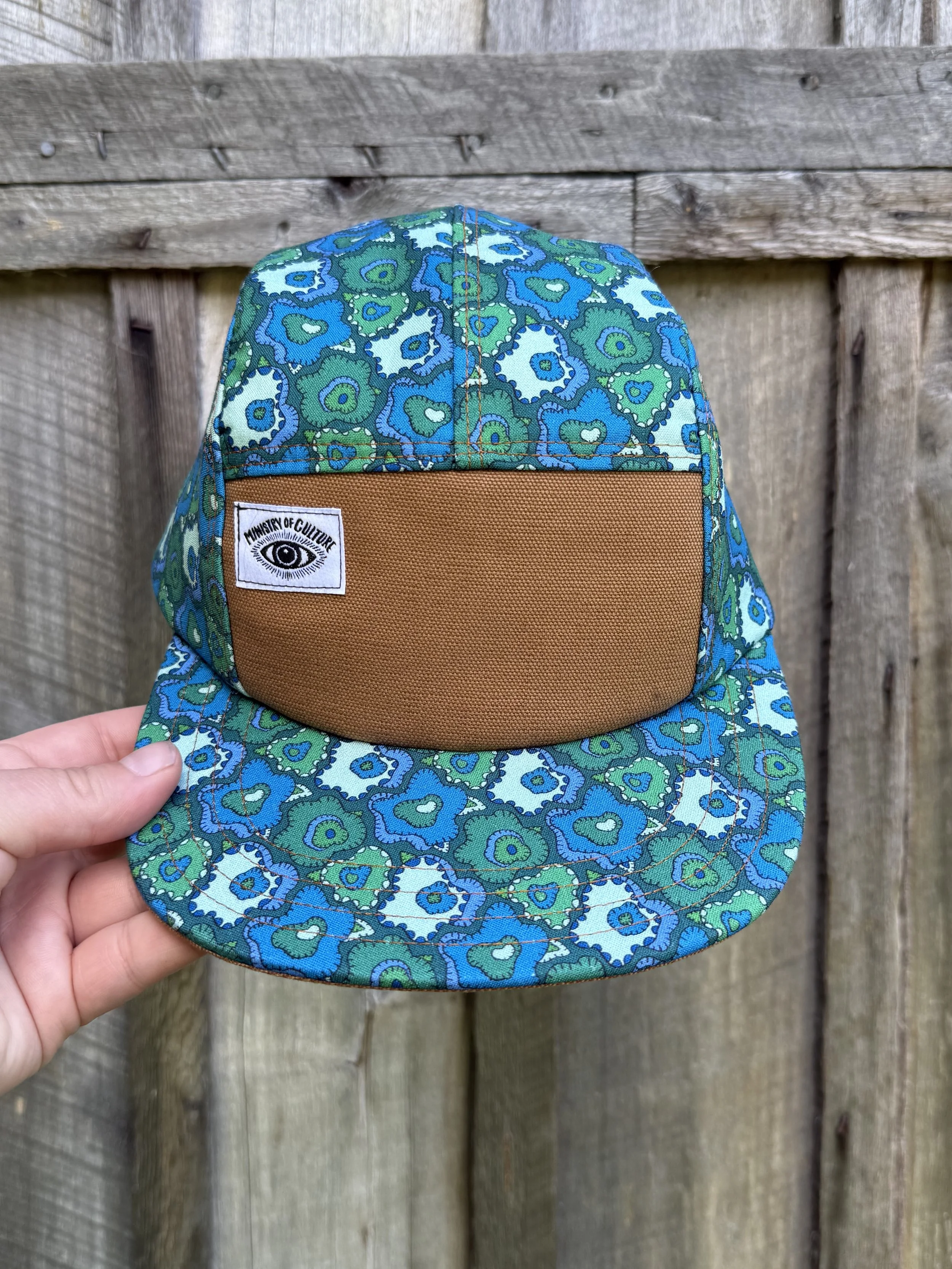 Handmade 5 Panel Camp Hat - Blue Green Amoeba
