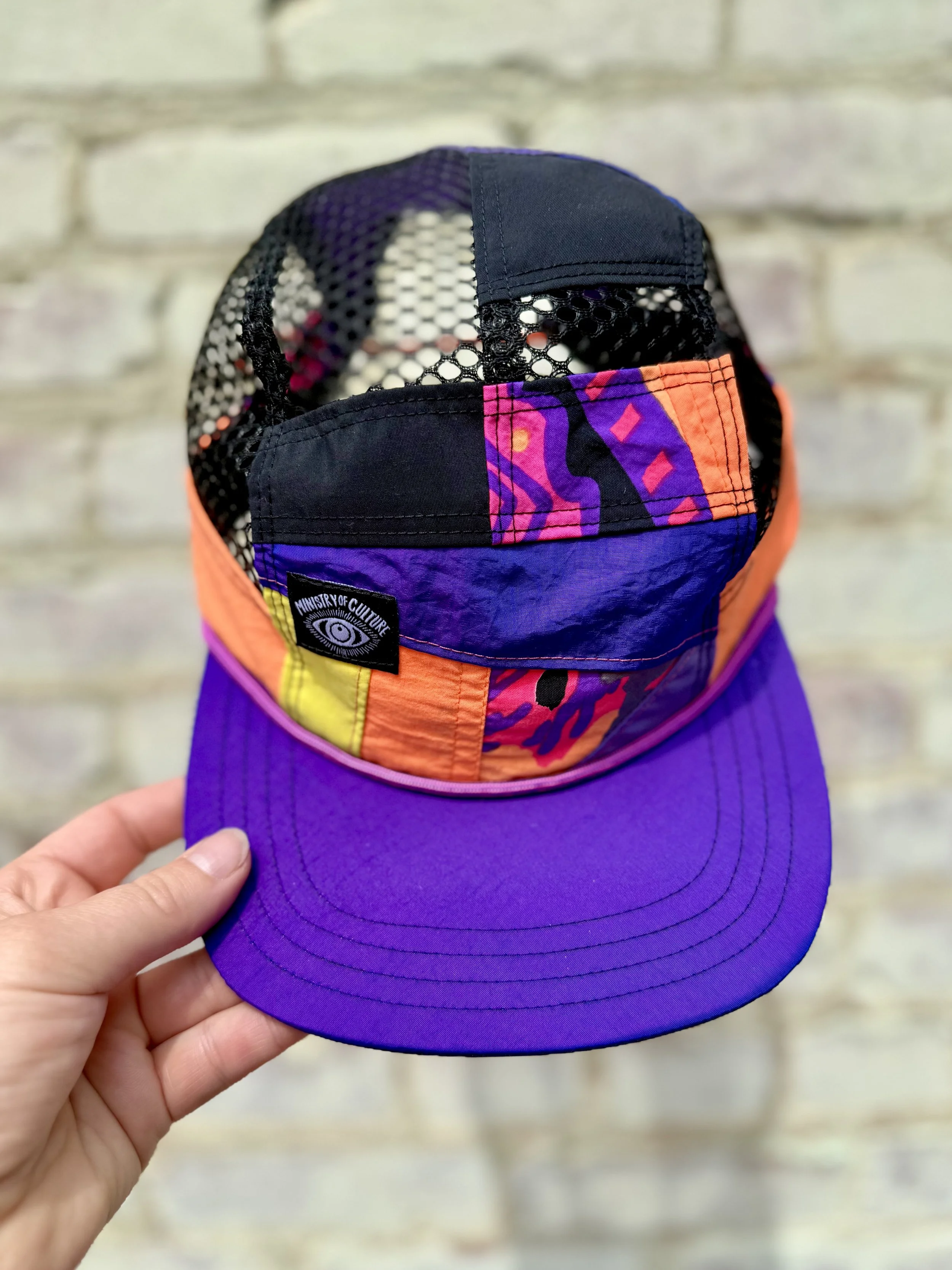 Scrap Bin Series - Mesh 5 Panel Surf Hat - Purple and Orange Beach Blanket