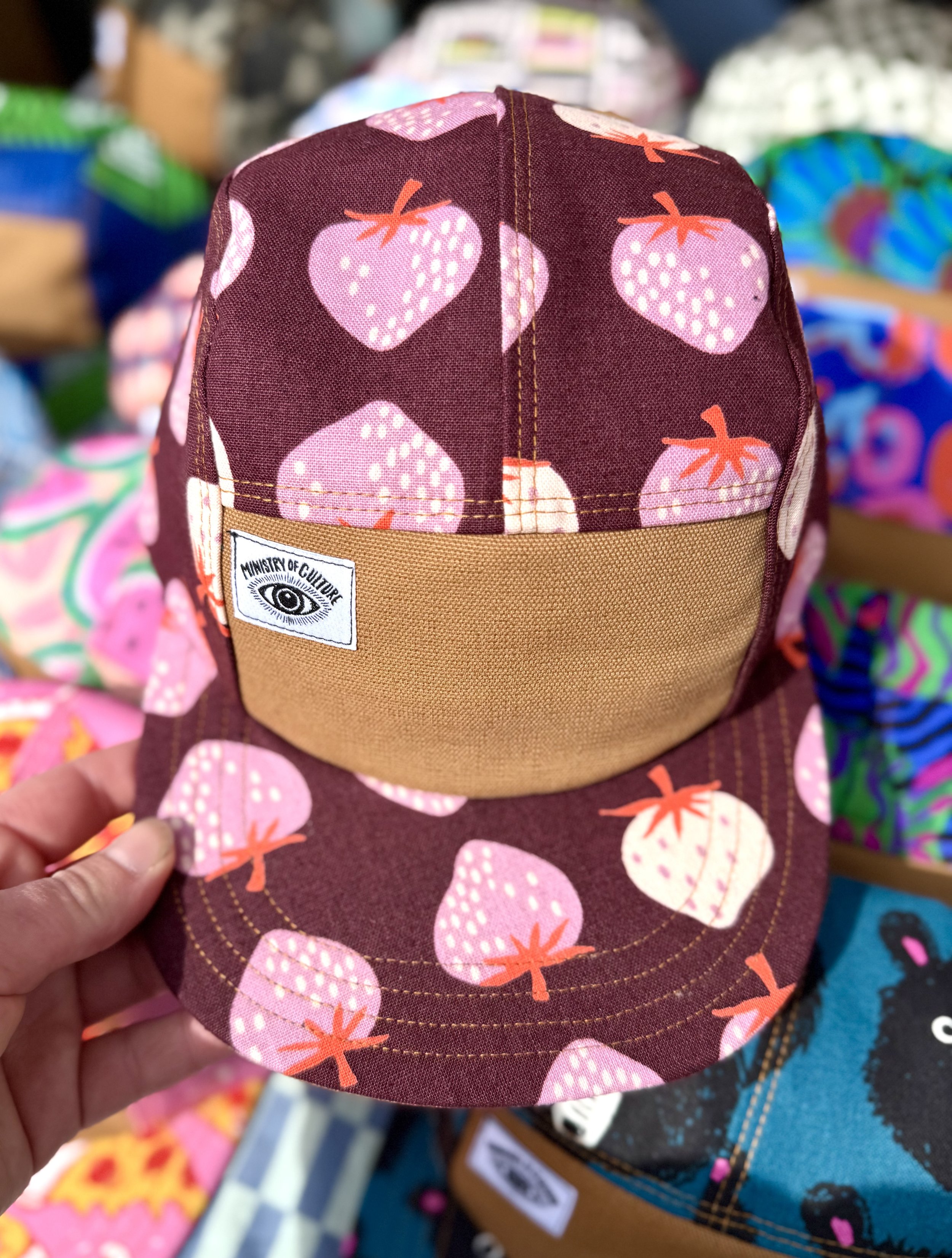 Burgundy Strawberry Print 5 Panel Cap