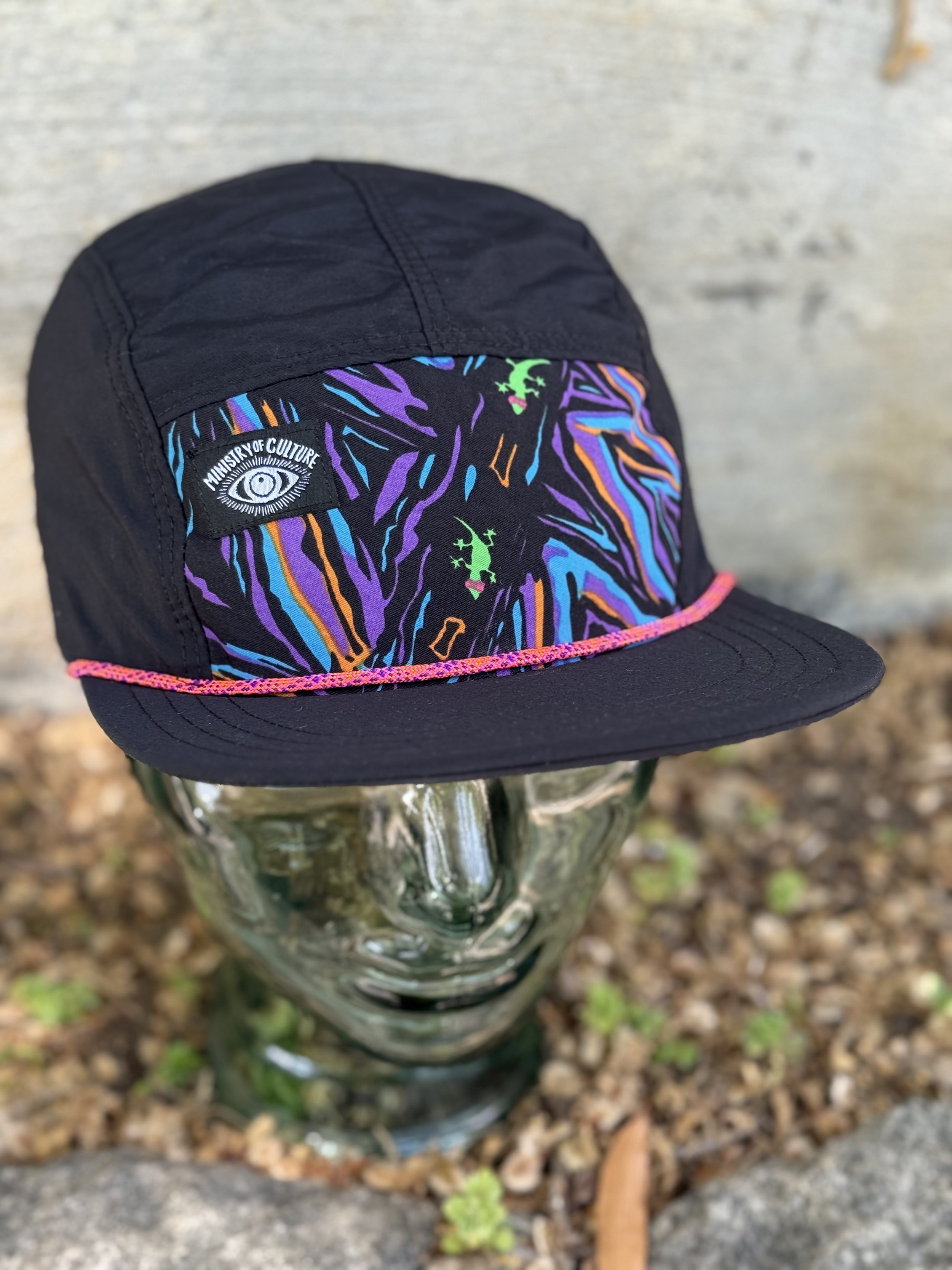 Lightweight Color Block Trail Hat - Black with Purple Print Front