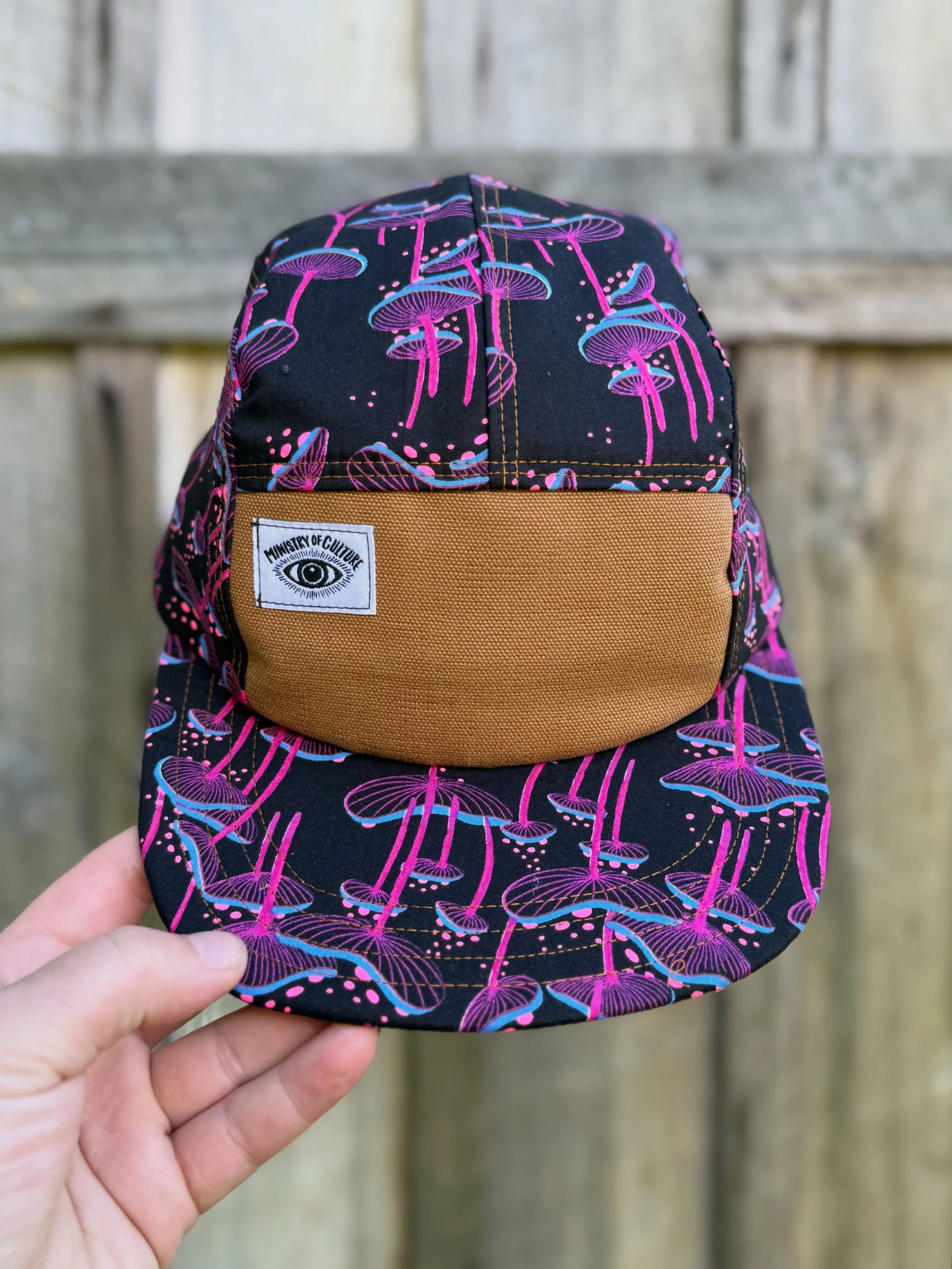 Handmade 5 Panel Camp Hat - Electric Purple Mushroom
