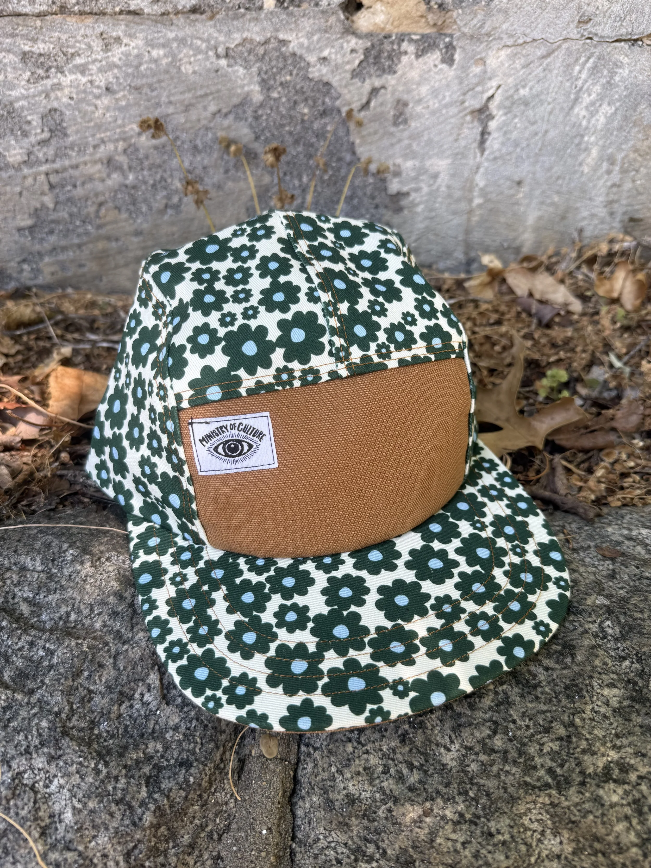 Bloom Patrol Retro Floral Print 5 Panel Hat