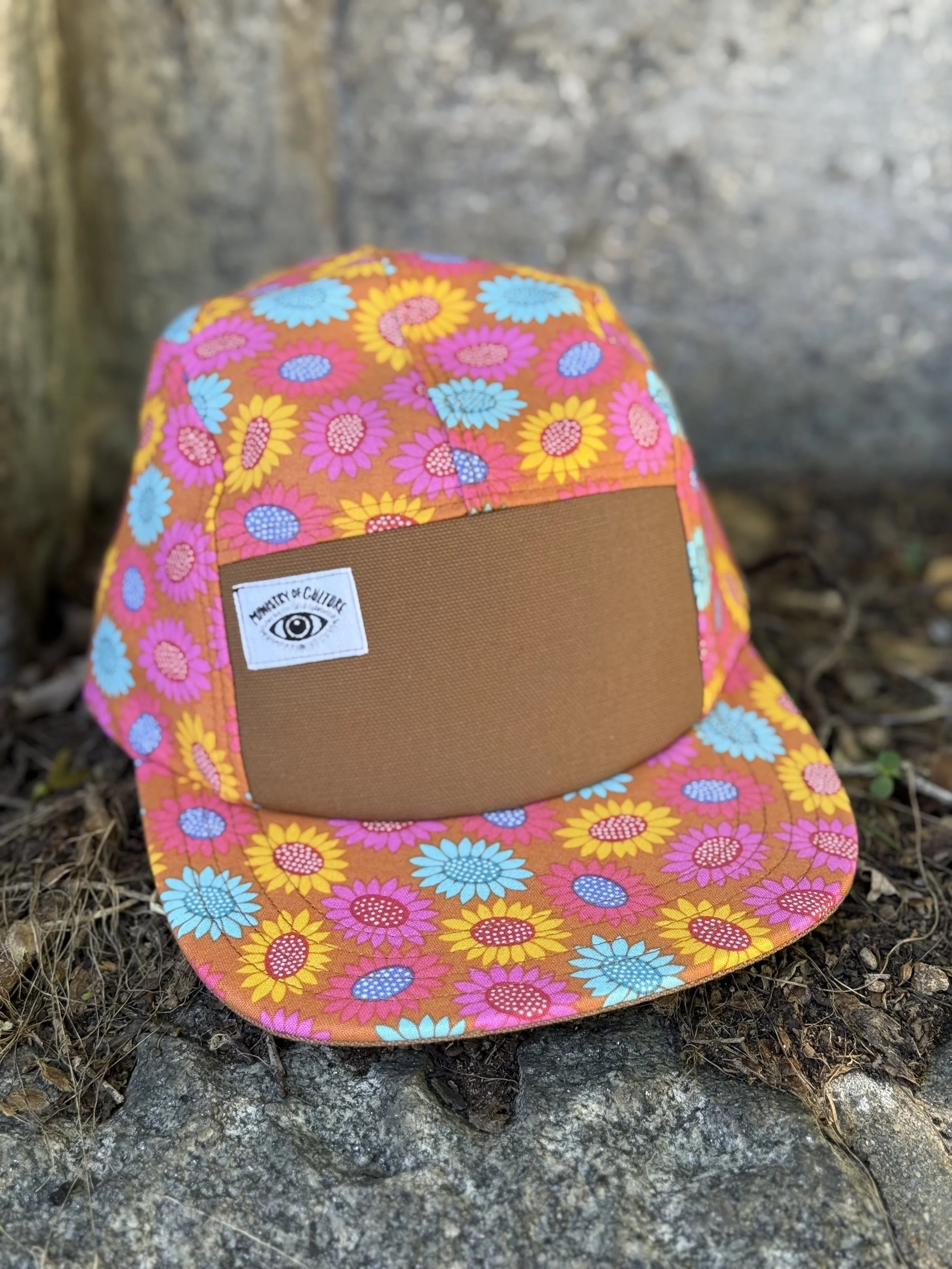 Handmade 5 Panel Camp Hat -Summer Sunflowers Print