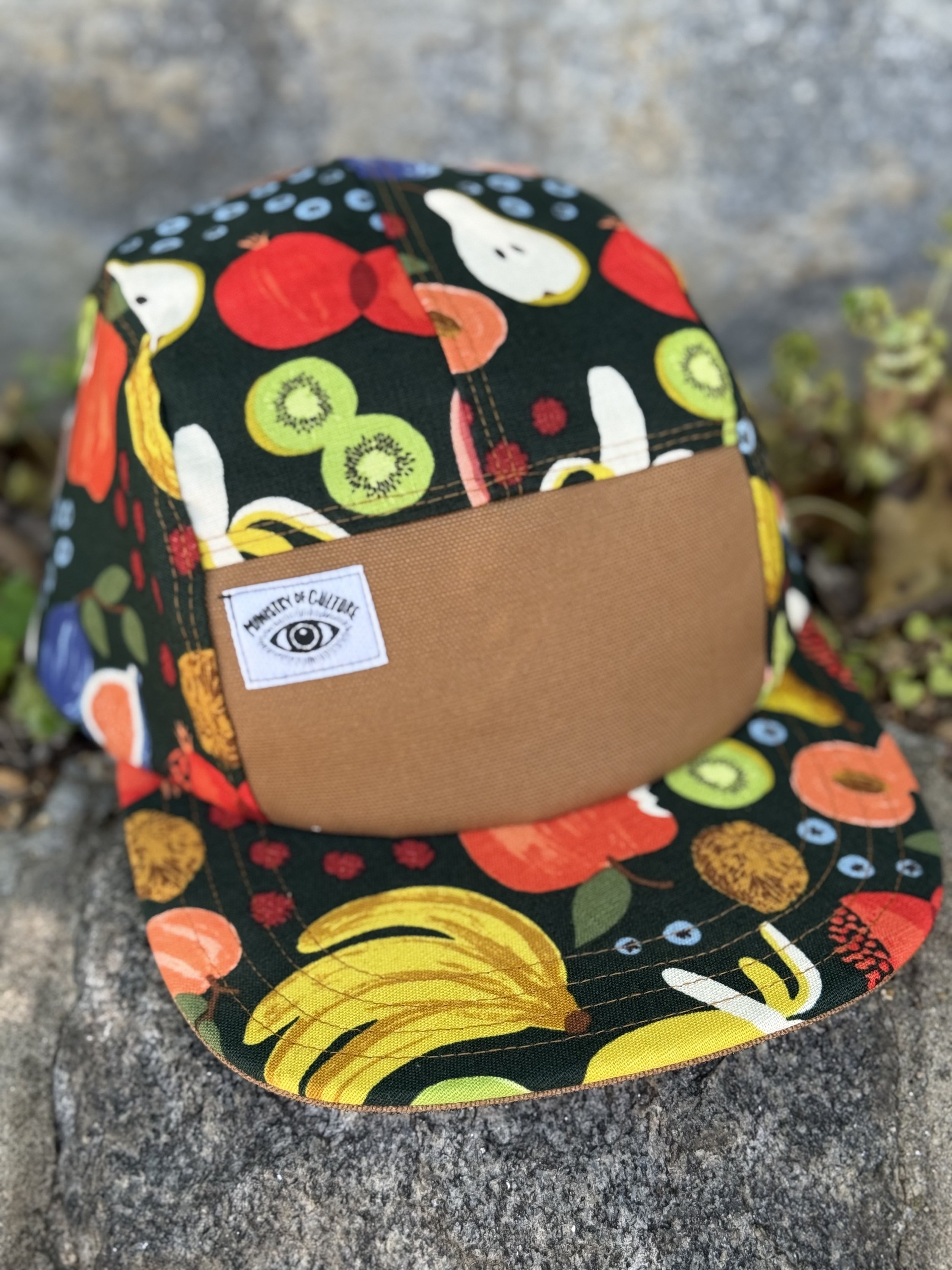 Handmade 5 Panel Camp Hat - Green Fruit Basket