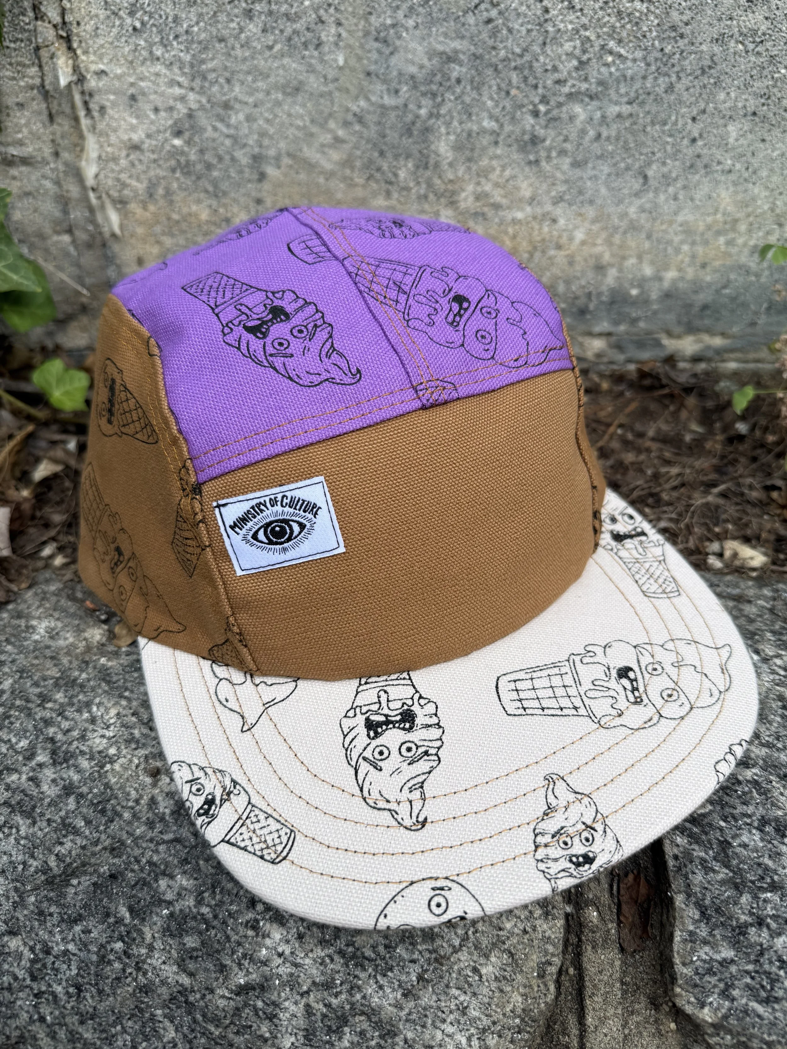 Ice Screamies- Handmade 5 Panel Camp Hat in Peanut Butter and Jelly
