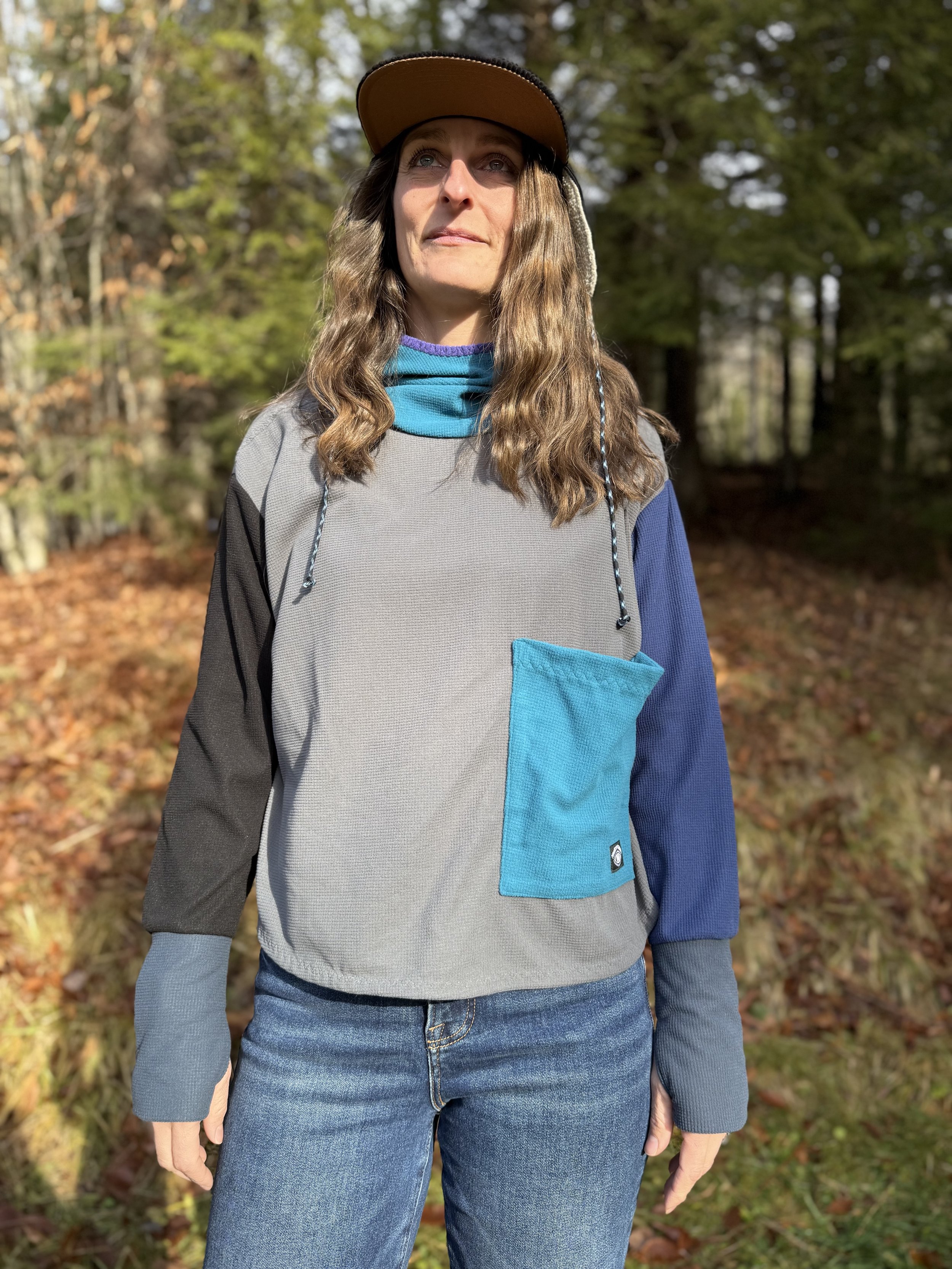 Trailhead Hooded Top - Gray, Teal, Blue Colorblock Combo