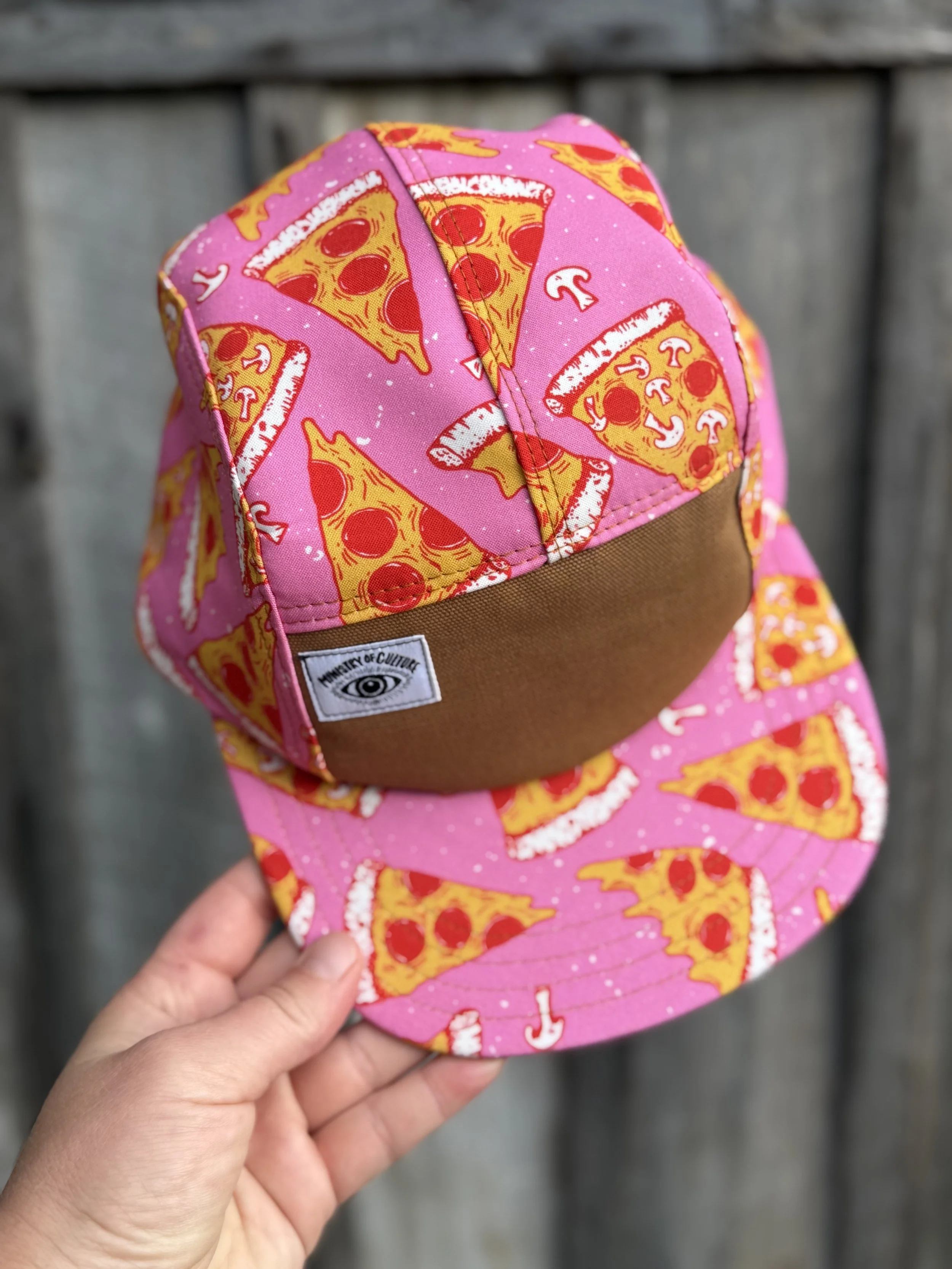 Handmade 5 Panel Camp Hat - Pink Pizza