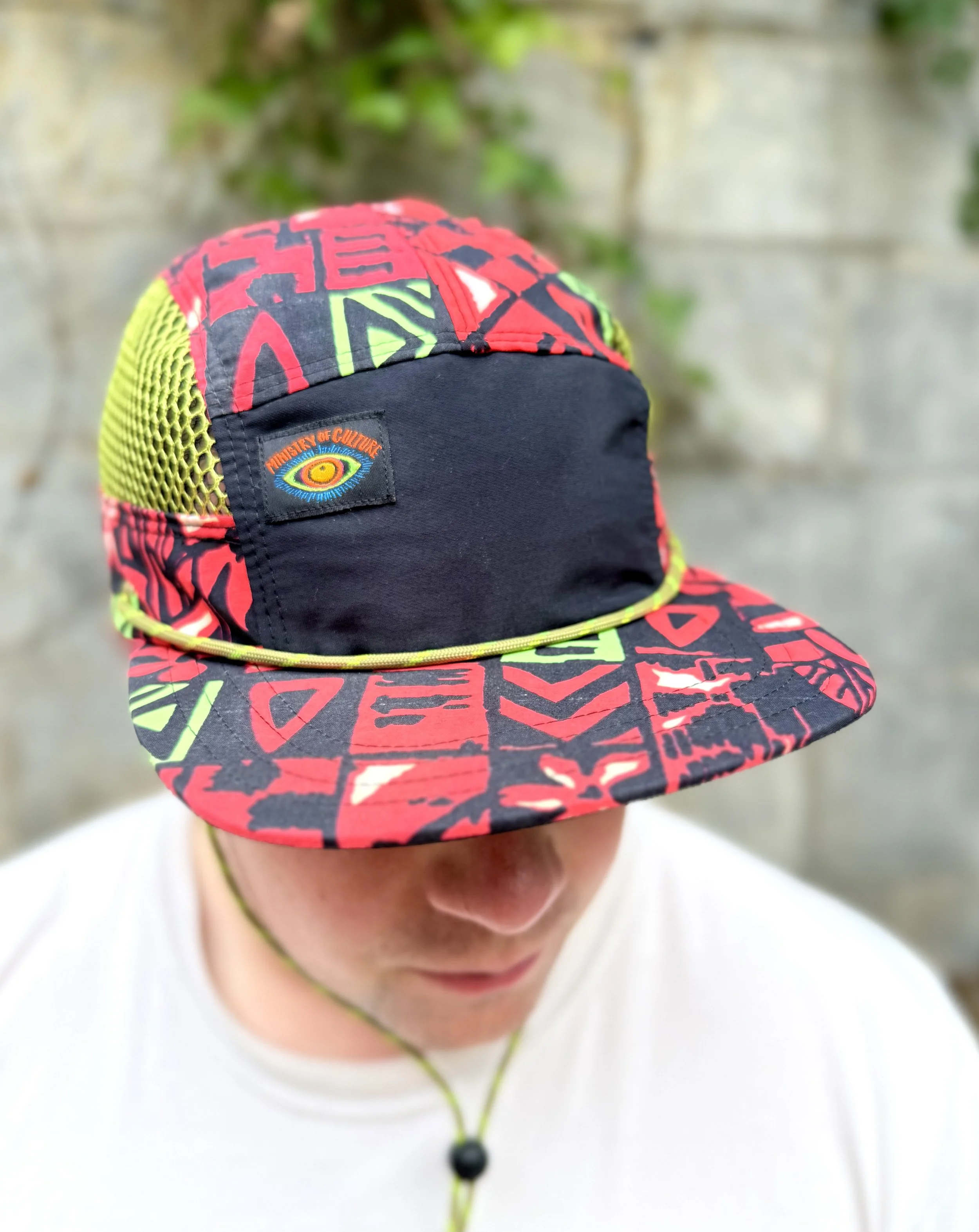Mesh 5 Panel Surf Hat in Red Signal Flag with Adventure Cord Add-On