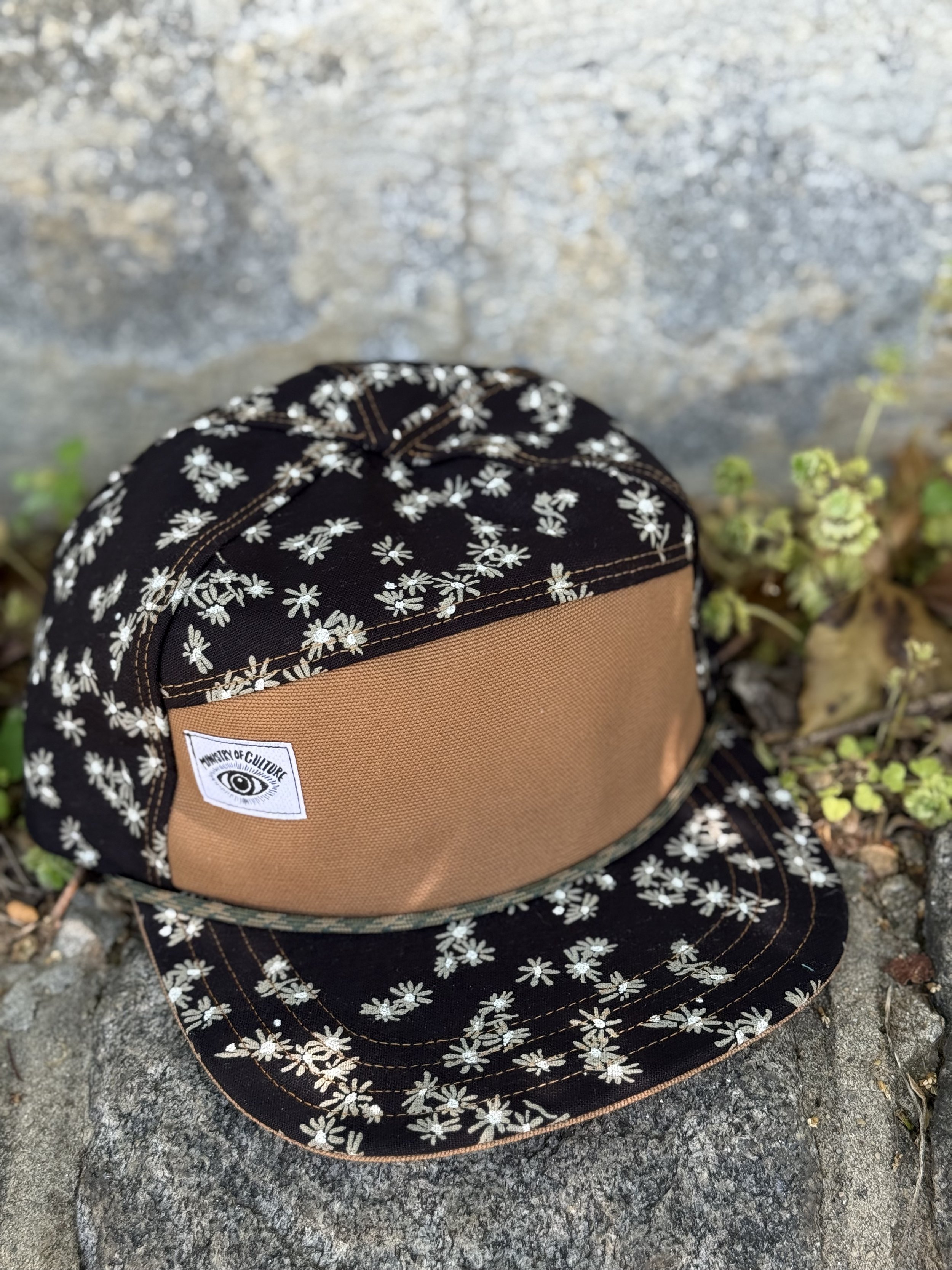 Handmade 6 Panel Hat in Japanese Floral in Black