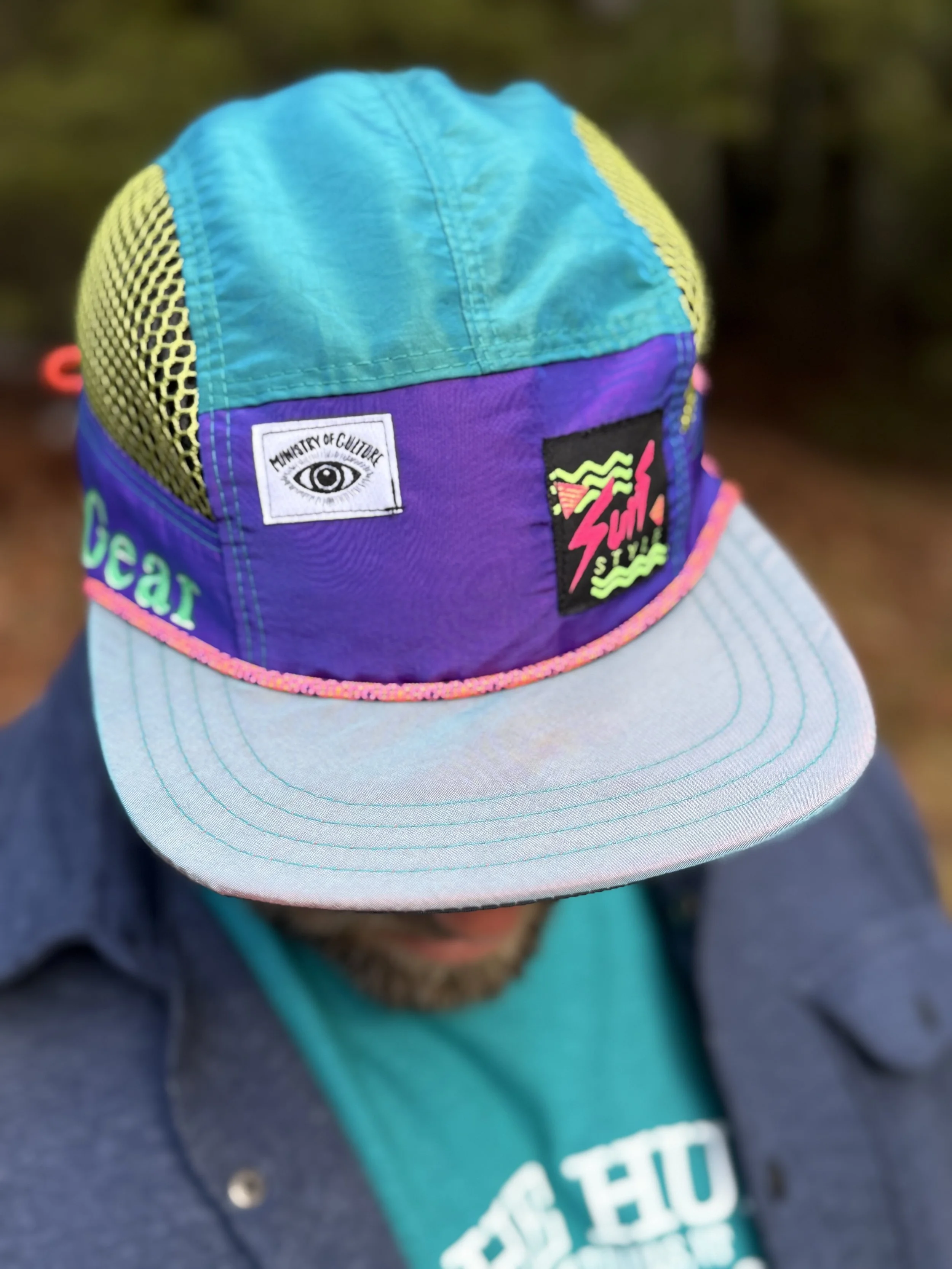 Mesh 5 Panel Surf Hat - Teal and Purple Sharkskin