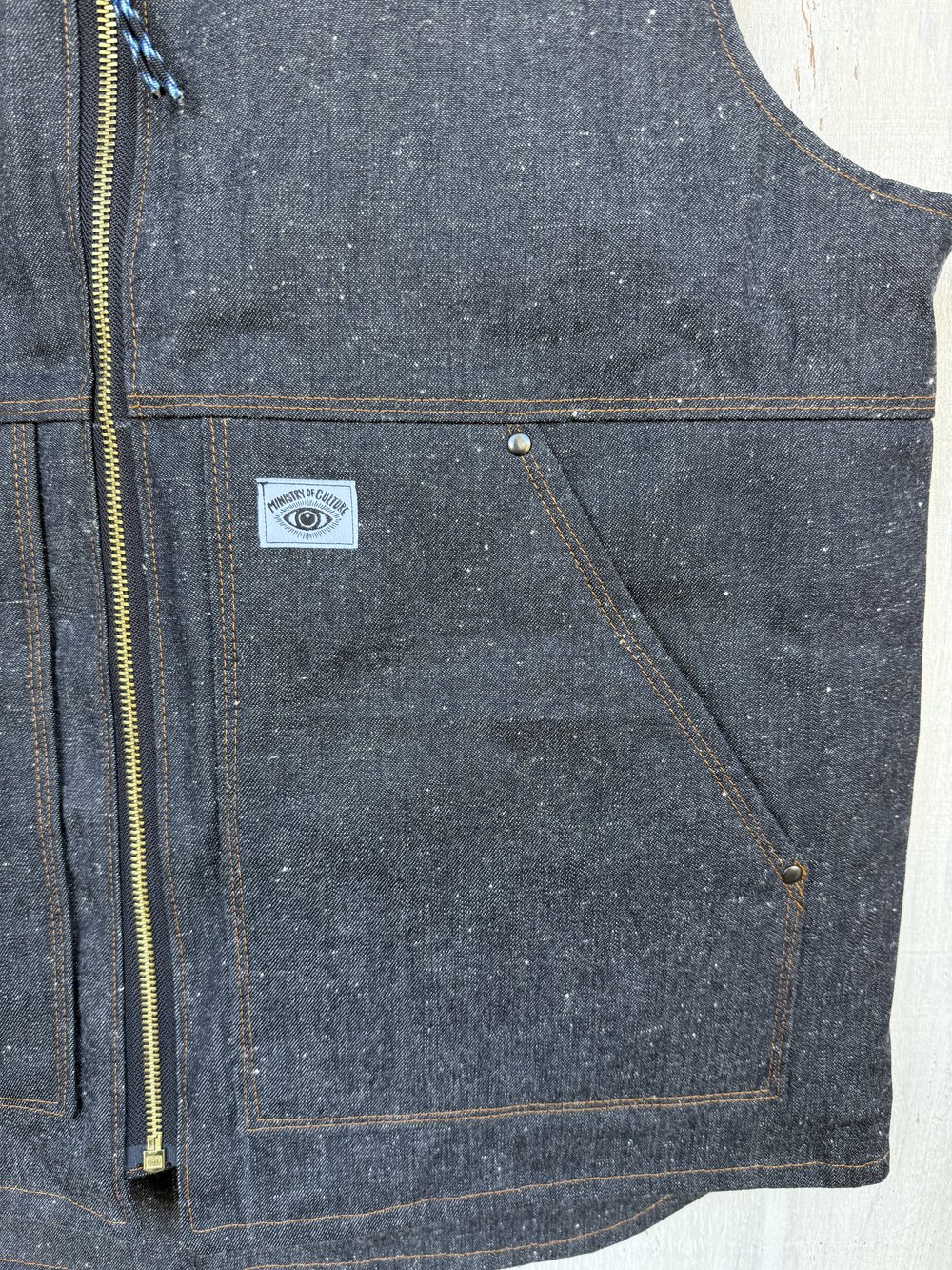 Ministry of Culture - Denim Work Vest- Dark Blue Flecked Denim