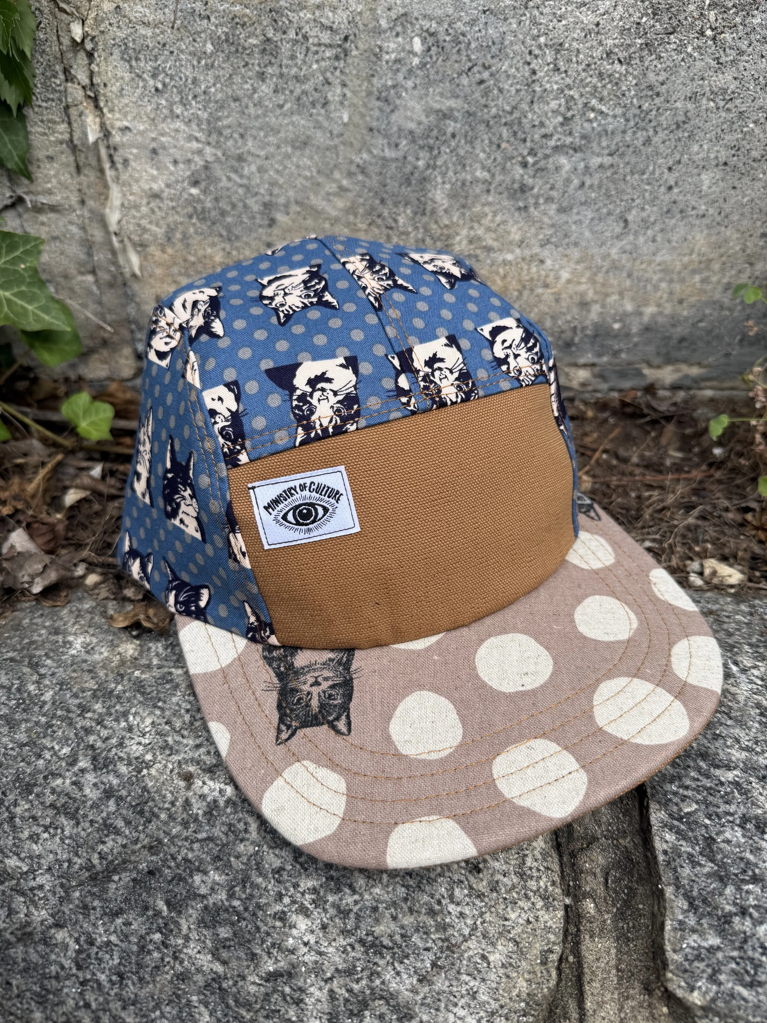Blue Polka Dot Purrade Print 5 Panel Hat