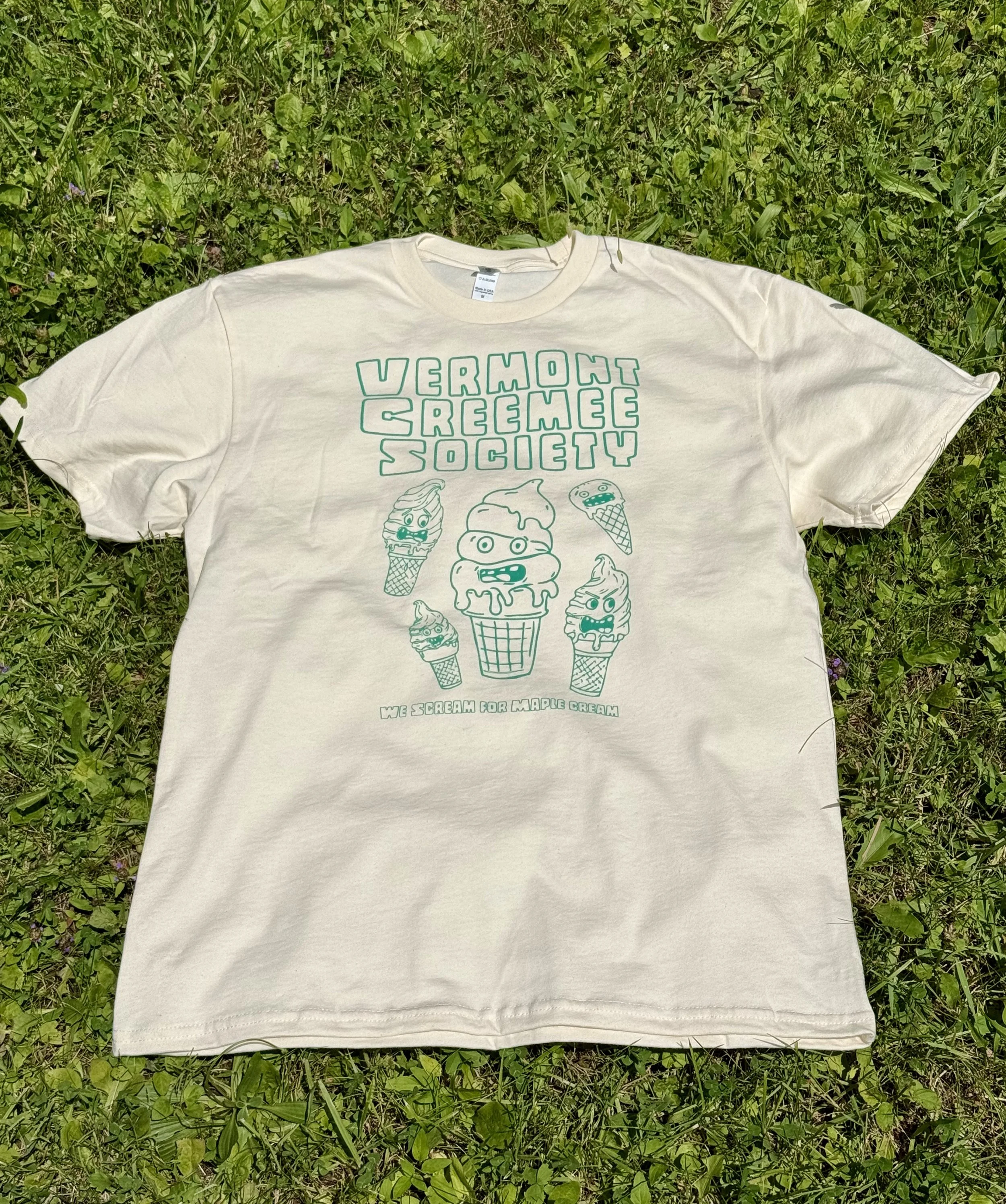 Vermont Maple Creemee Society Tee - Natural with Green Print