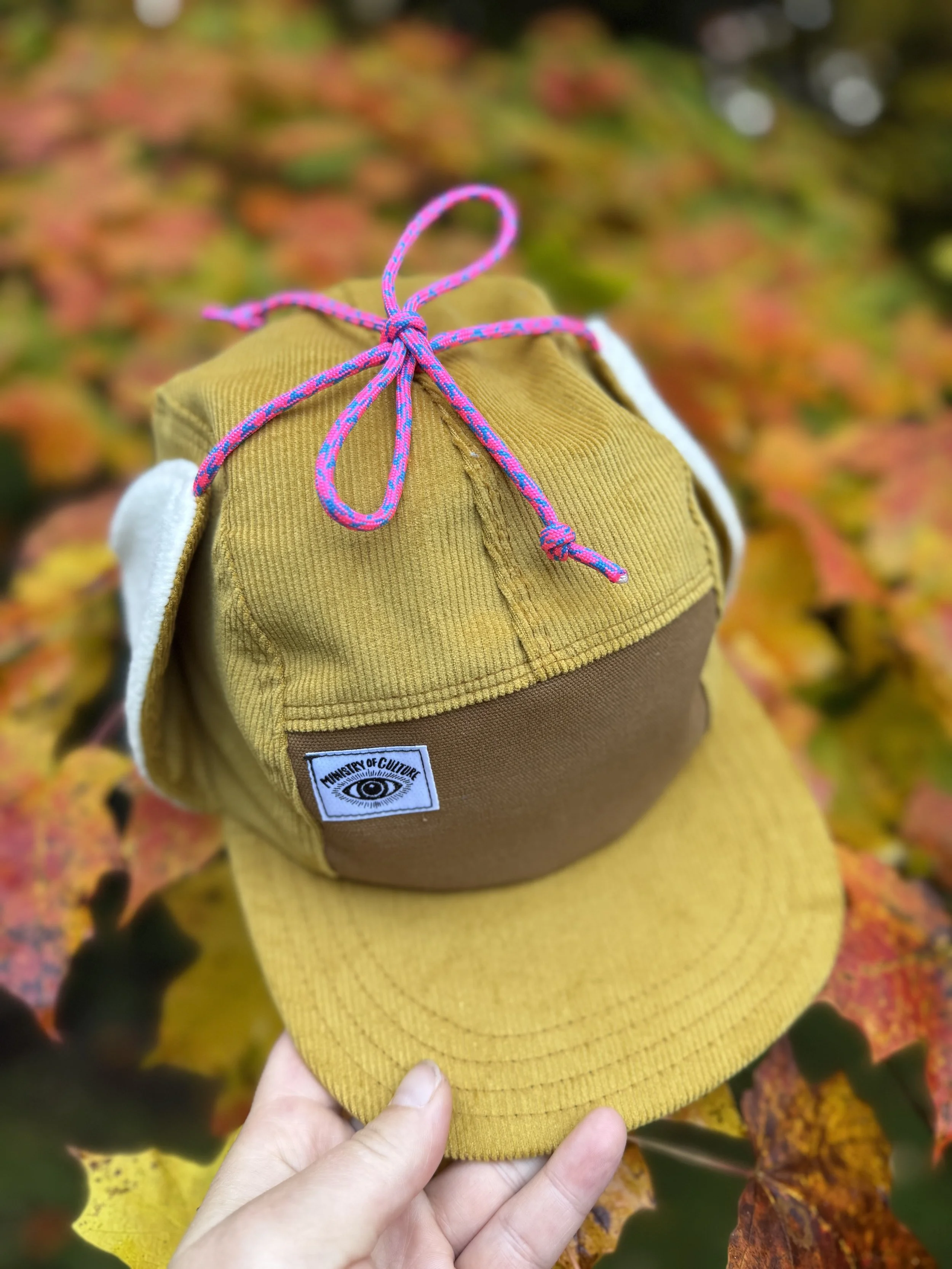 Mustard Yellow Corduroy Earflap Handmade 5 Panel Camp Hat (Copy)