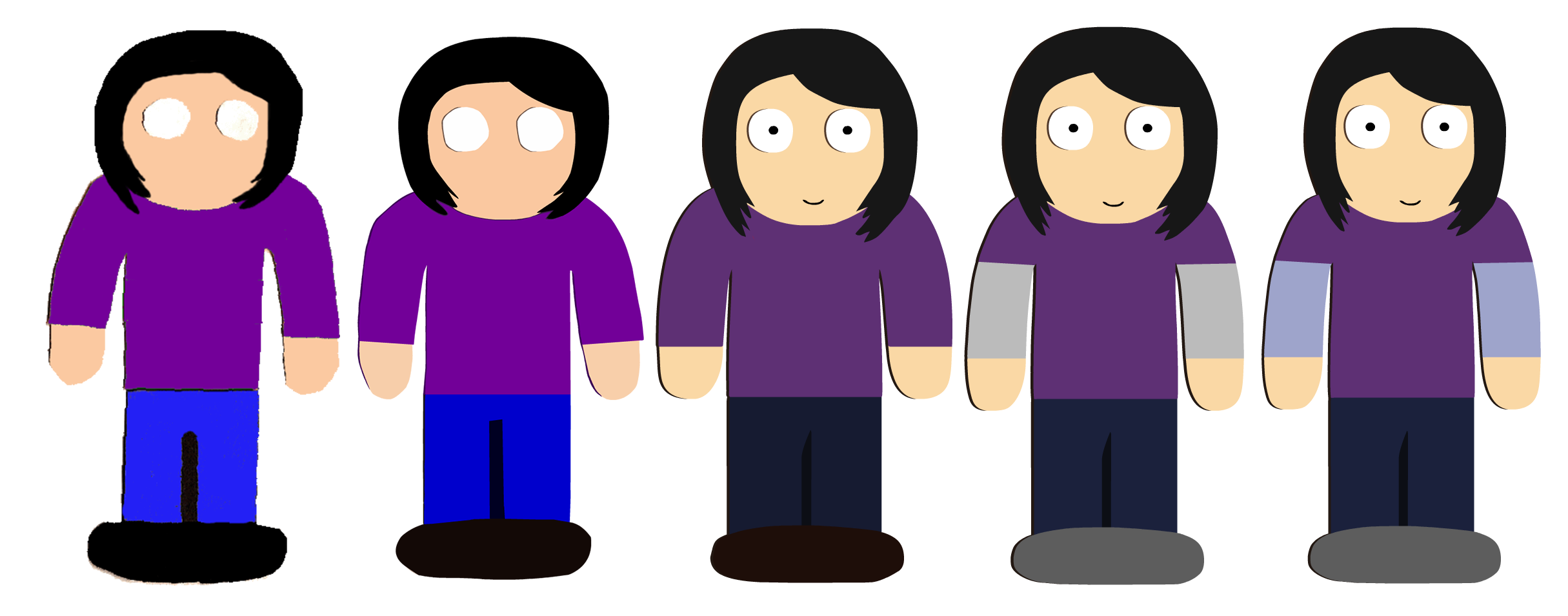 Some Nicole character model iterations. From left to right: #1, from the original series. #2, her Episode 1 iteration (which would be the third one), #3, her Episode 2 iteration, #4, her Episode 3 iteration (which is sort of Iteration 4.5), and finally, her current incarnation seen finally in Episode 4.