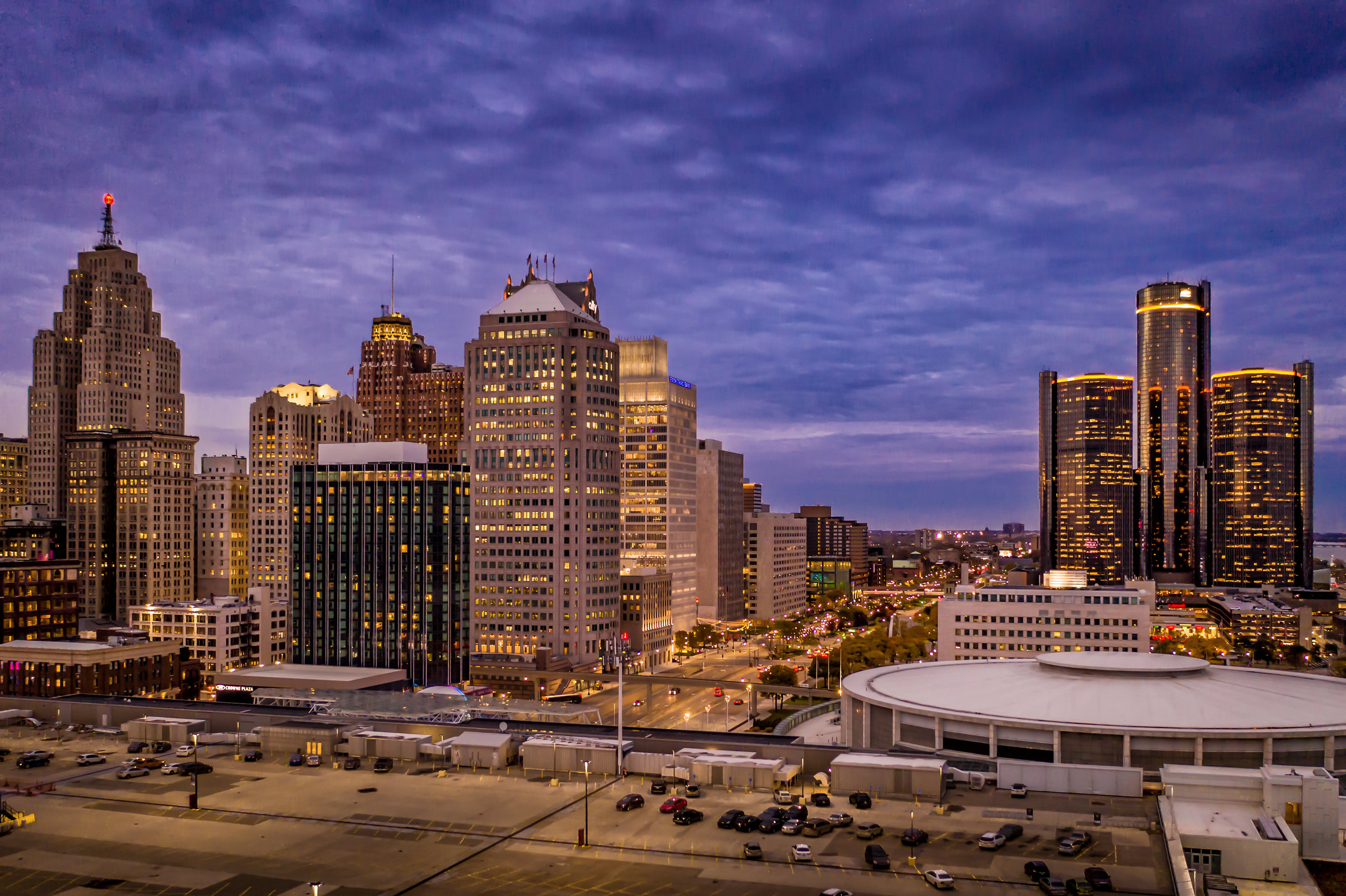 Detroit drone skyline