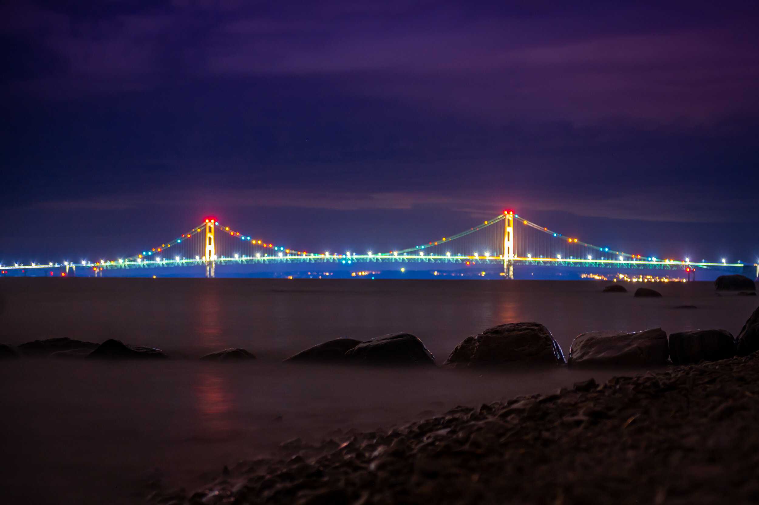 Mackinac Bridge and rocks