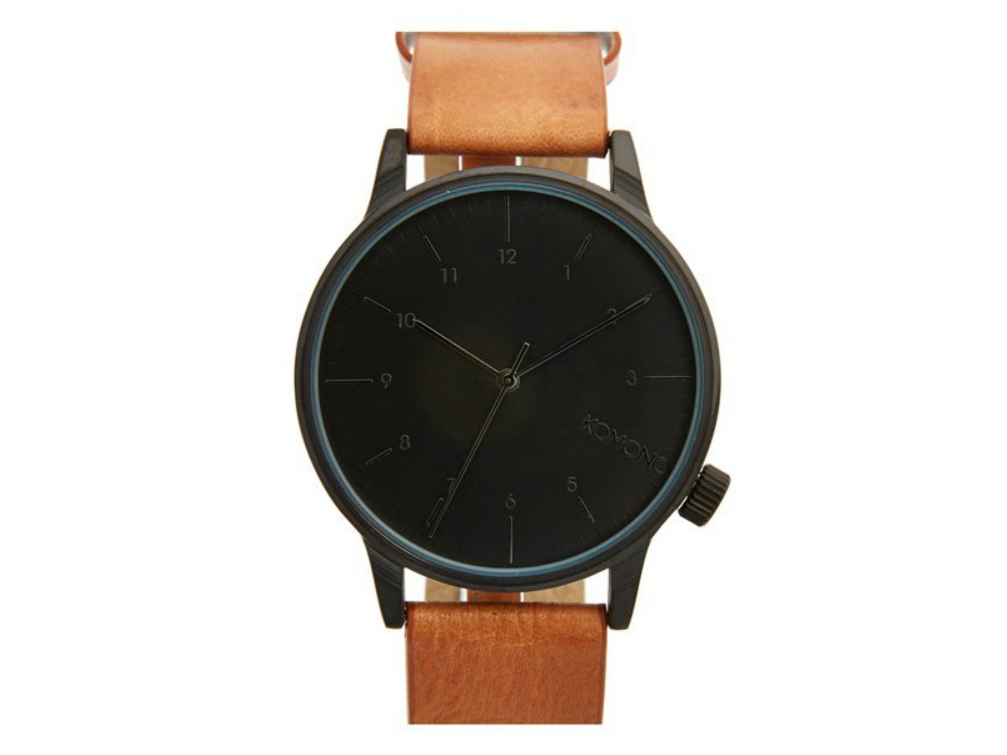 Komono 'Winston' Round Dial Leather Strap Watch, 40mm