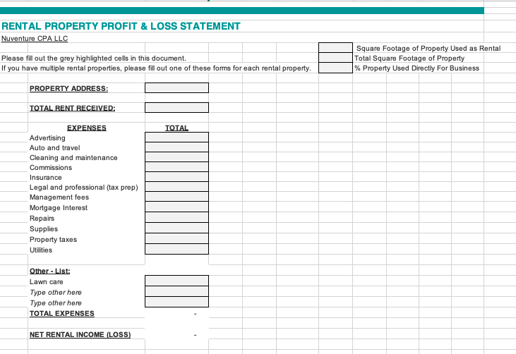 Free Rental Property Profit And Loss Statement Template