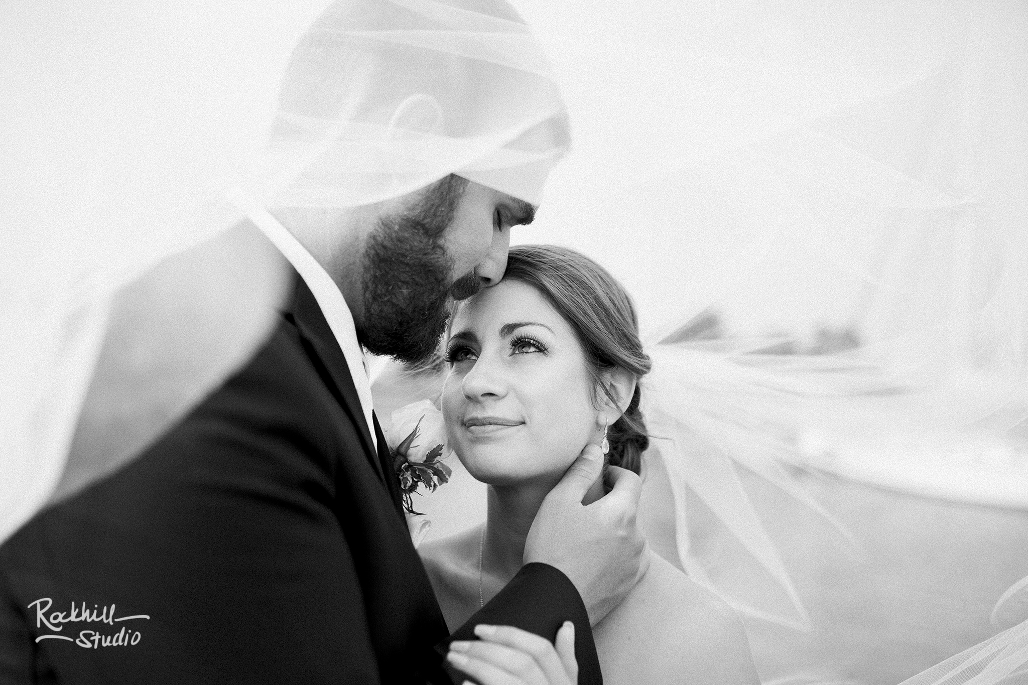 traverse city wedding photographer bride and groom under veil