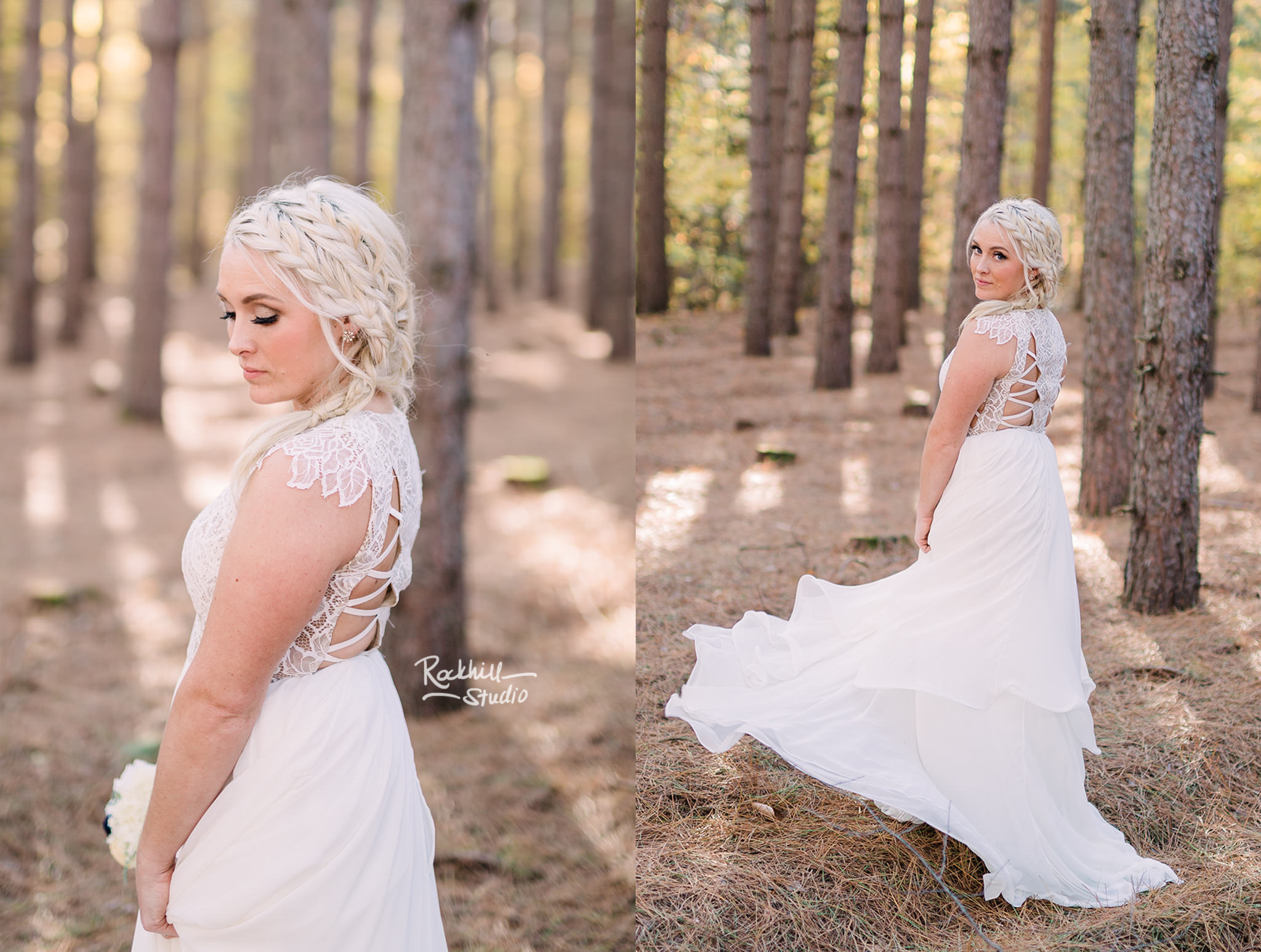 Traverse city wedding photographer bride in tall pines