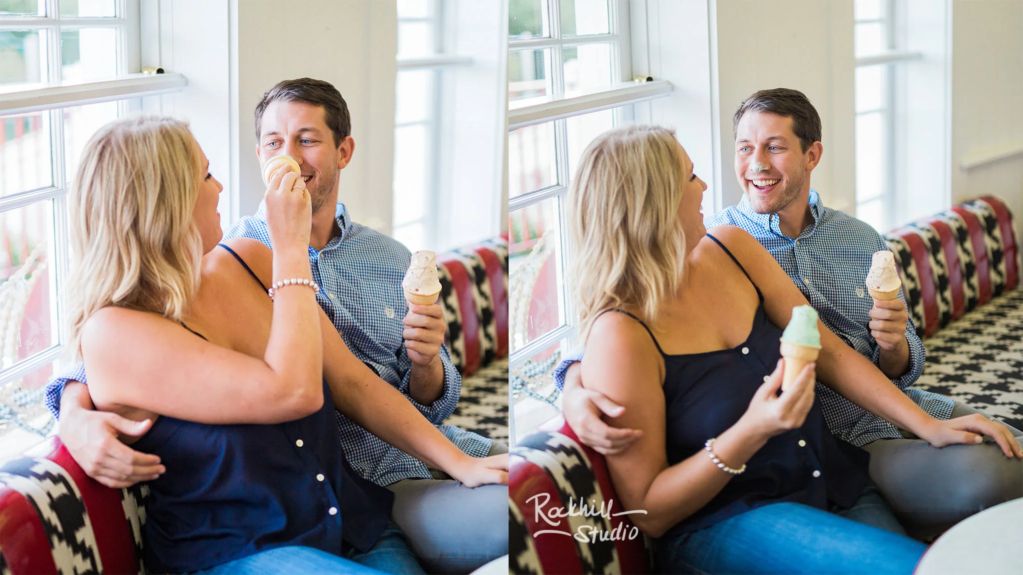 Mackinac Island Engagement, Grand Hotel Sadies Ice cream parlor, Traverse City wedding photographer Rockhill Studio