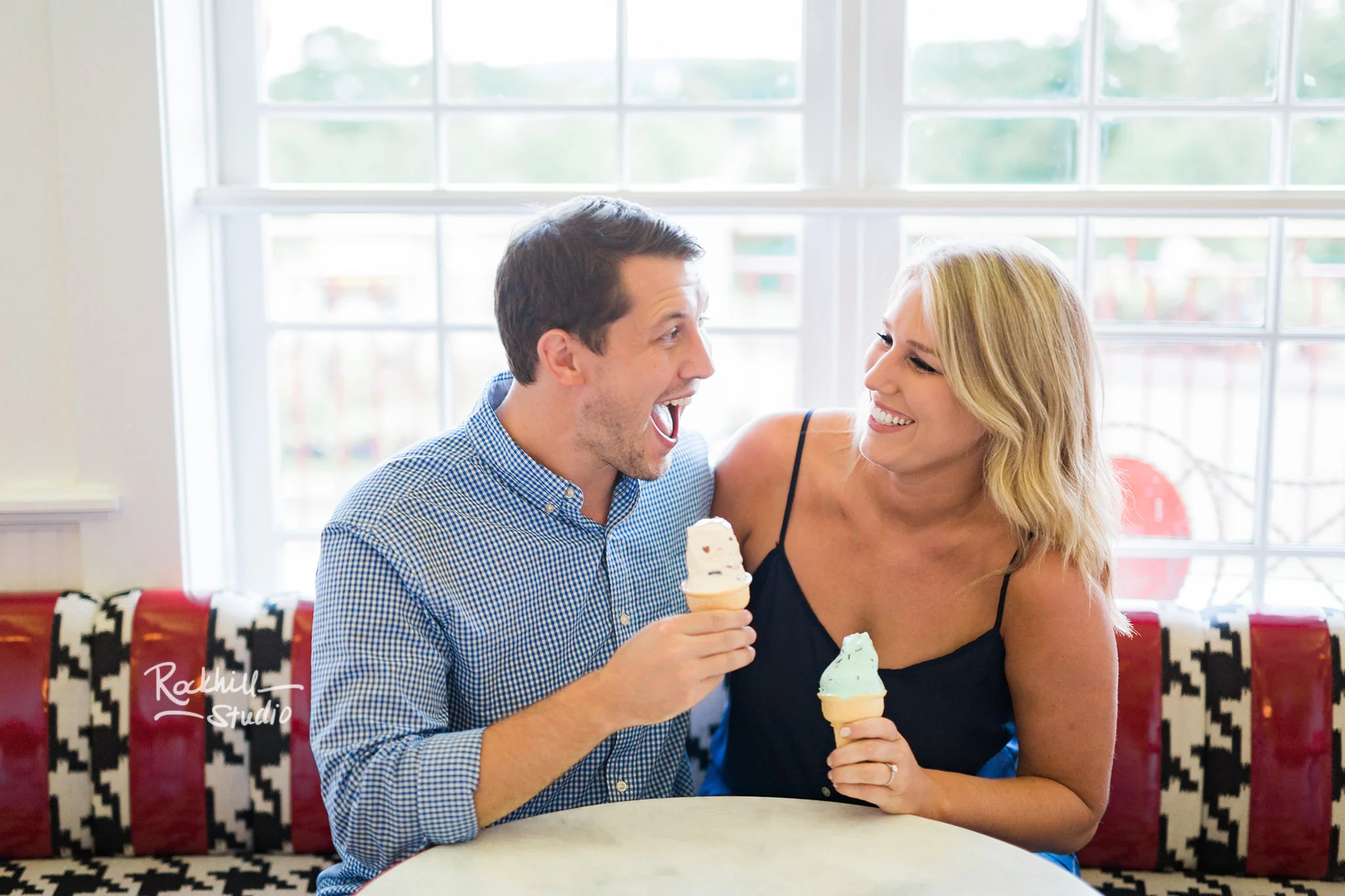 Mackinac Island Engagement, Grand Hotel Sadies Ice cream parlor, Traverse City wedding photographer Rockhill Studio