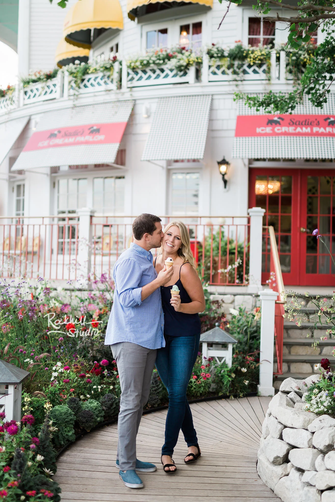 Mackinac Island Engagement, Grand Hotel Sadies Ice cream parlor, Traverse City wedding photographer Rockhill Studio