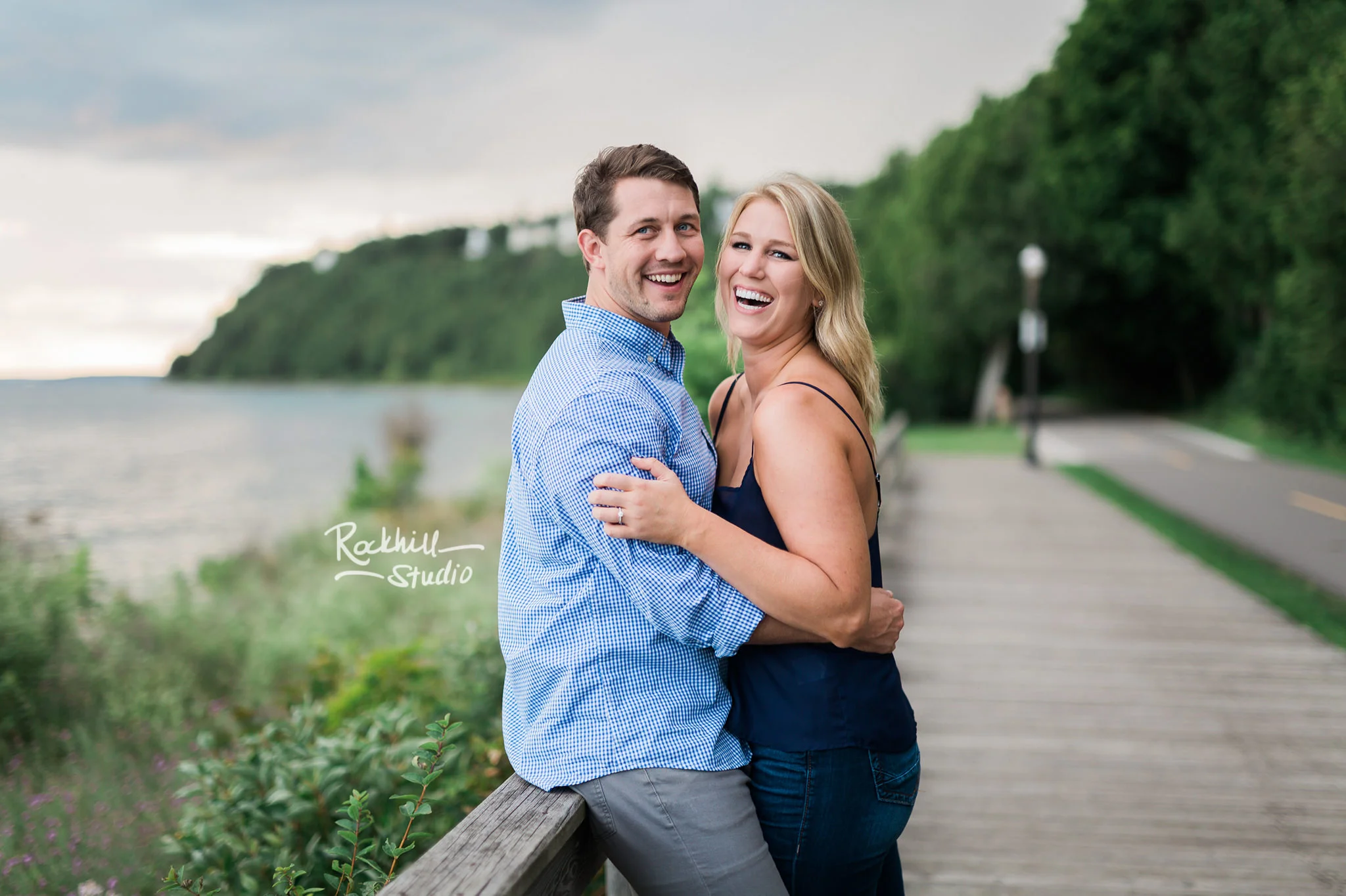 Mackinac Island Engagement, boardwalk, Traverse City wedding photographer Rockhill Studio