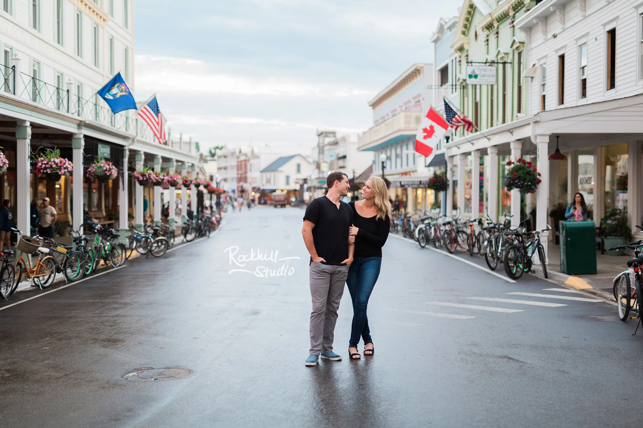 Mackinac Island Engagement, downtown main street, Traverse City wedding photographer Rockhill Studio