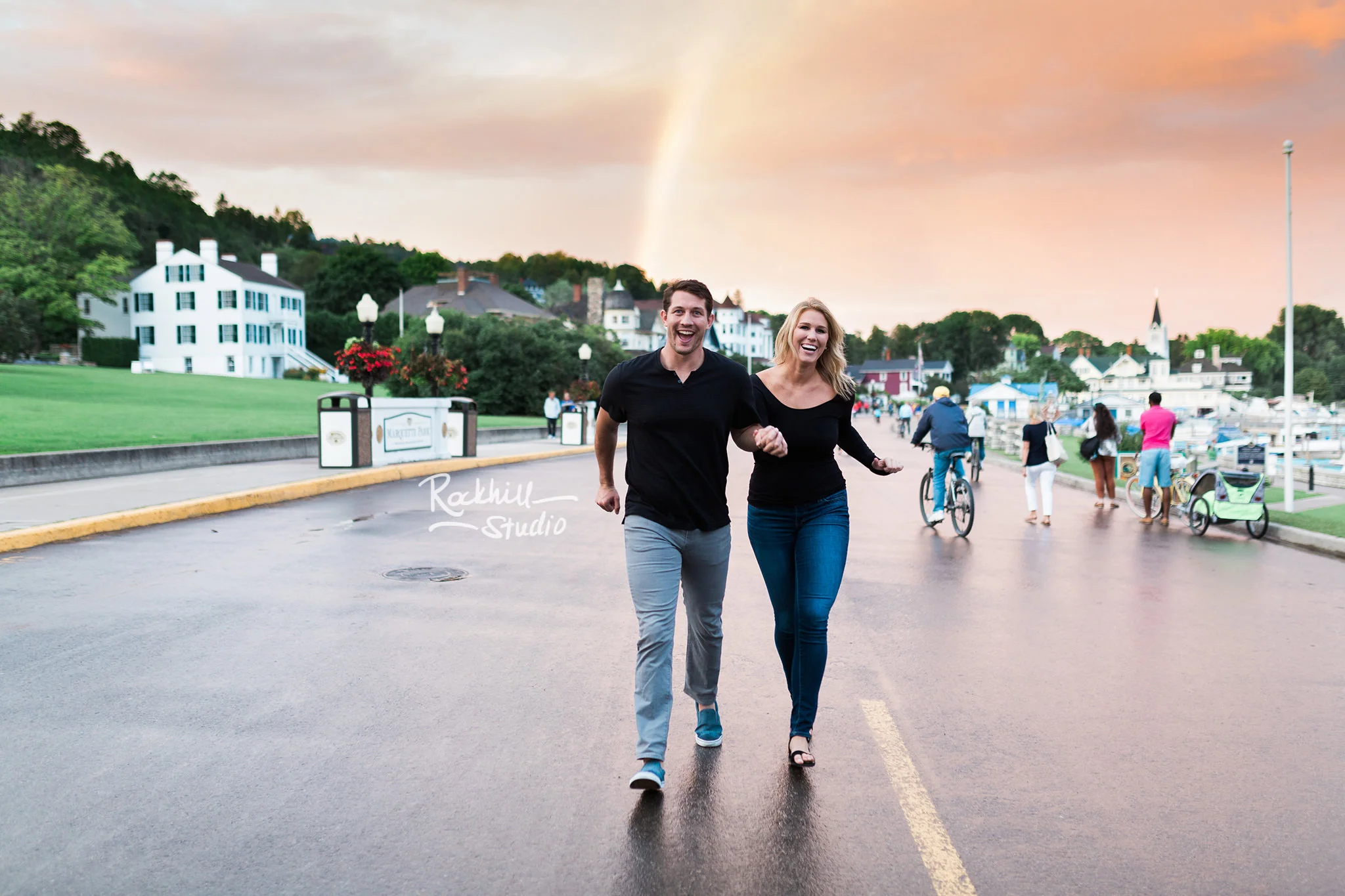 Mackinac Island Engagement, downtown main street, Traverse City wedding photographer Rockhill Studio